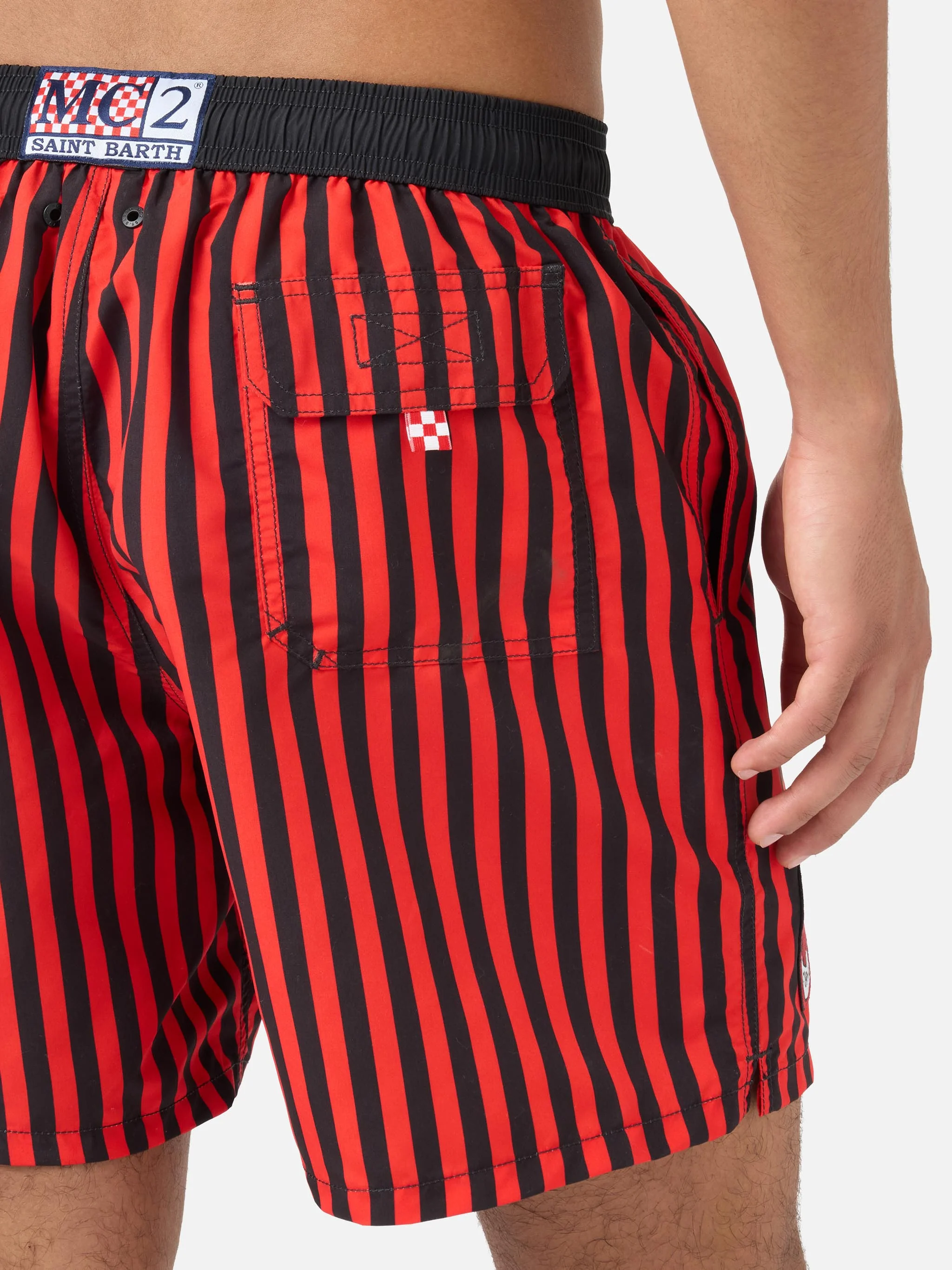 Gustavia red striped swim shorts with AC MILAN patch and Rossoneri embroidery | AC MILAN SPECIAL EDITION - Image 6