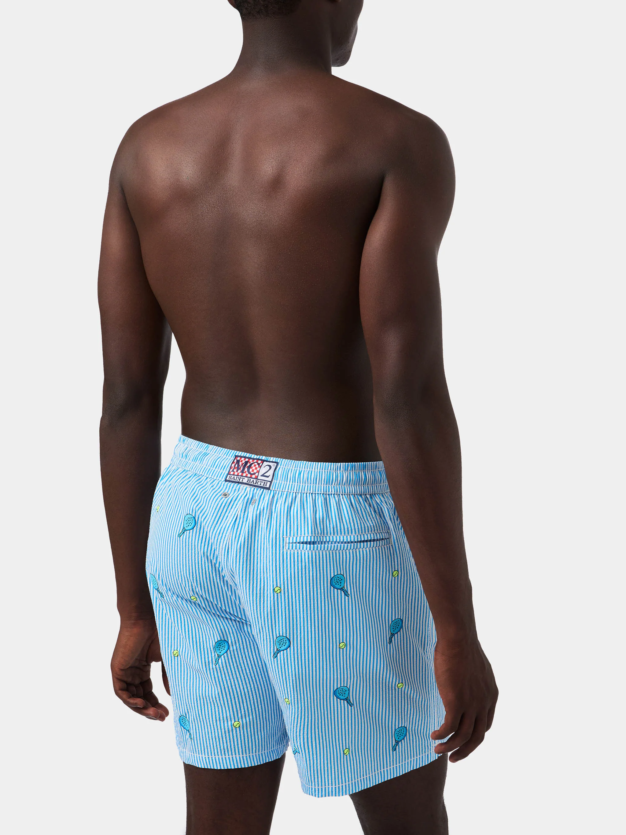 Gustavia seersucker striped swim shorts with embroidery - Image 5