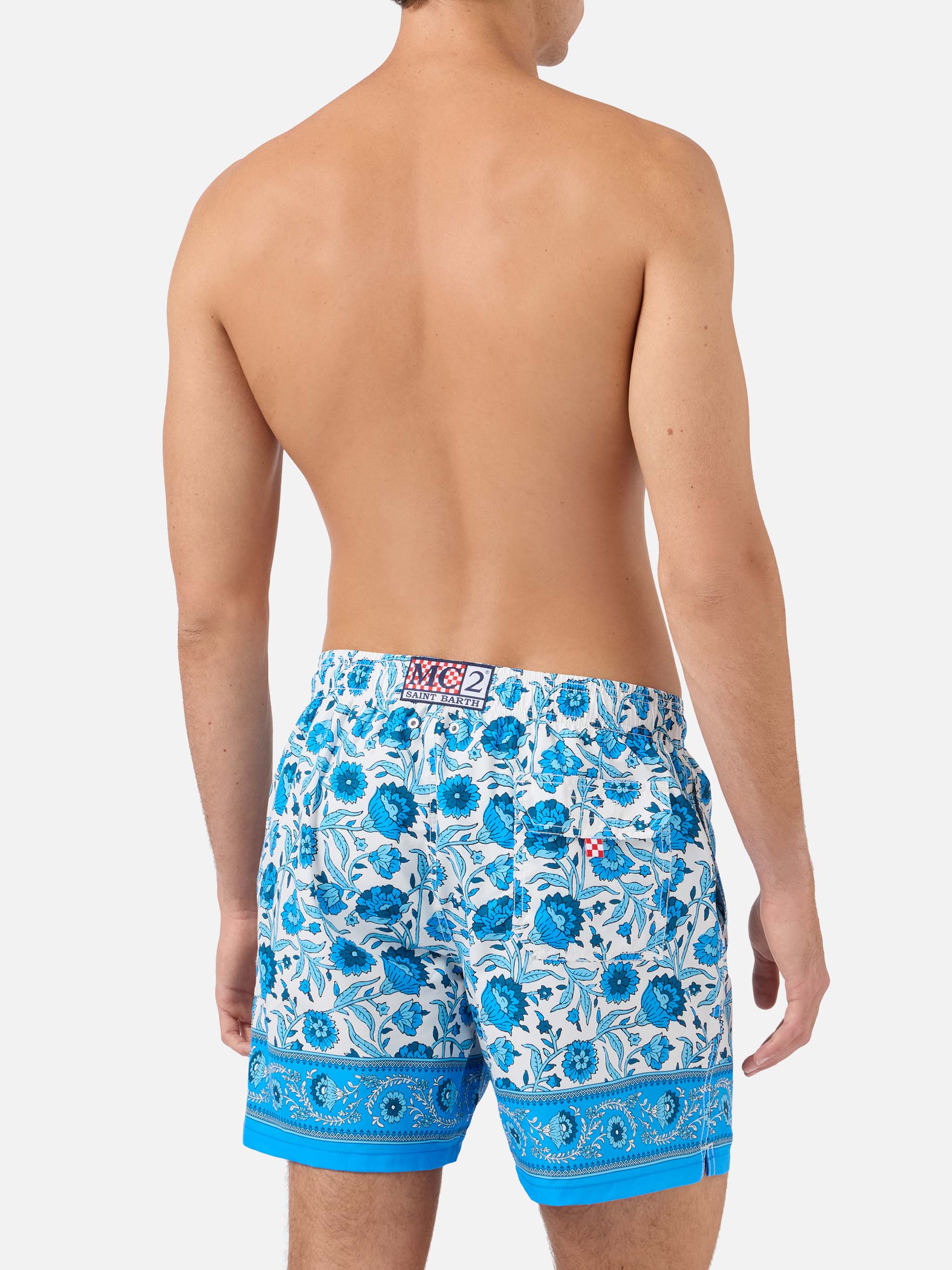 Gustavia swim shorts with blue batik floral print - Image 5