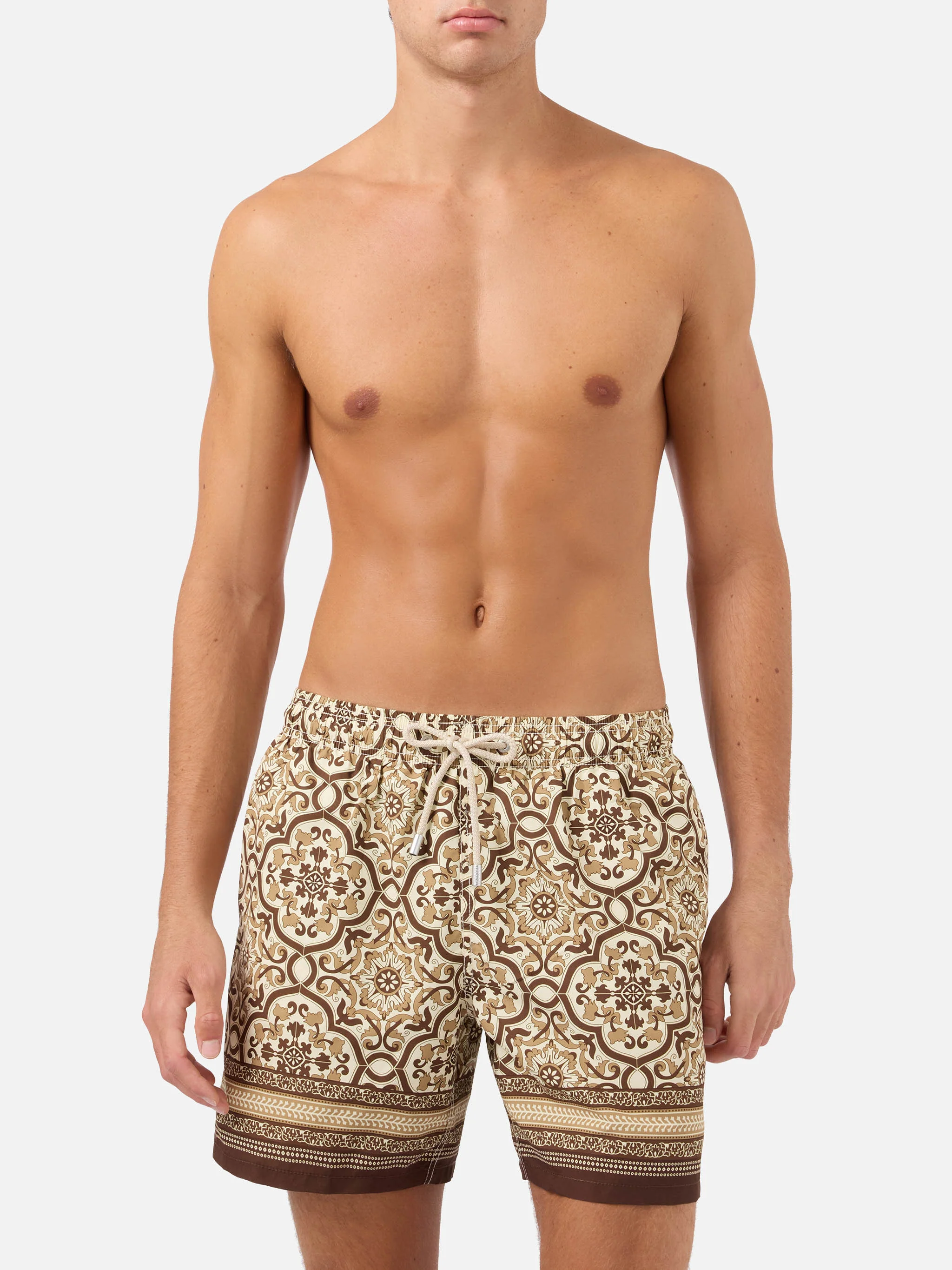 Gustavia swim shorts with brown ornamental placed print - Image 3