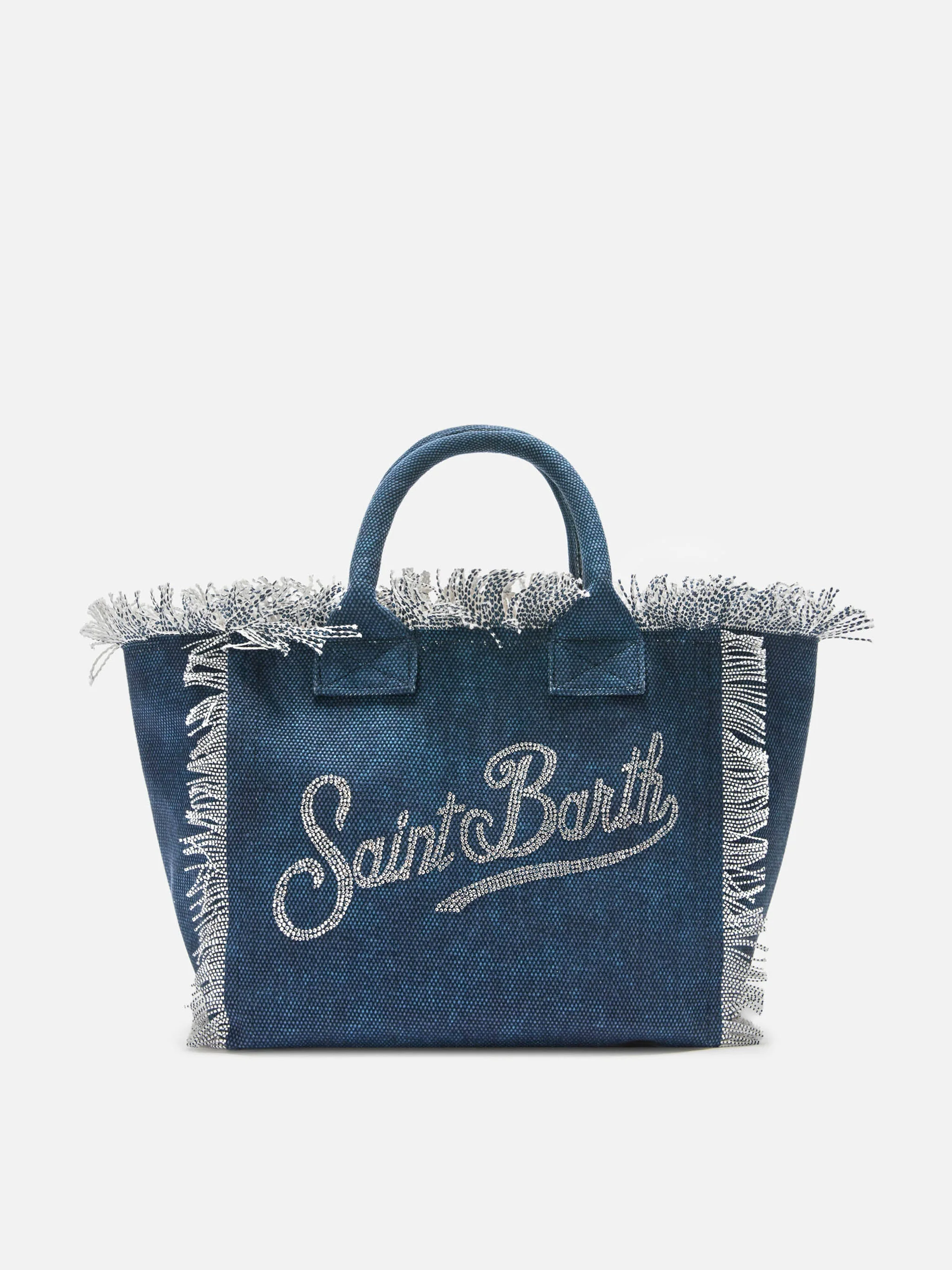Indigo blue Colette canvas bag with rhinestone logo