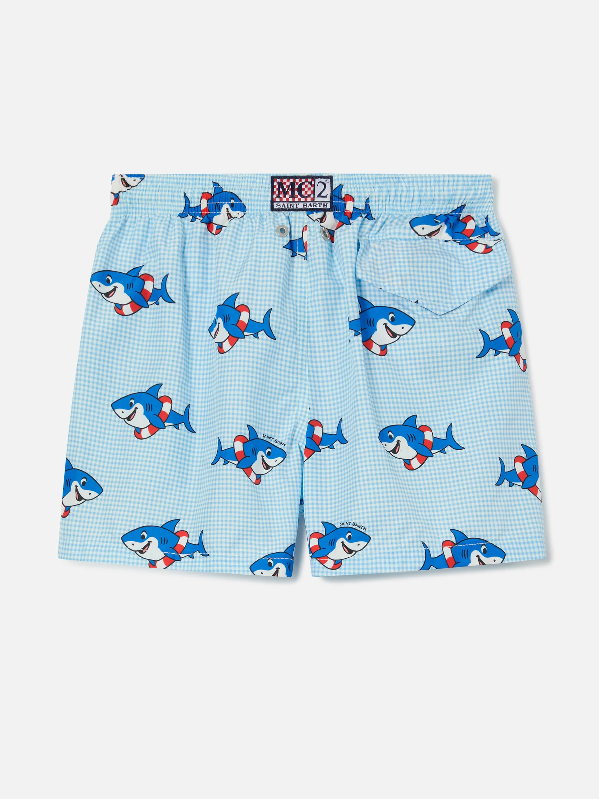 Jean Lighting swim shorts with Shark print on Gingham background - Image 3