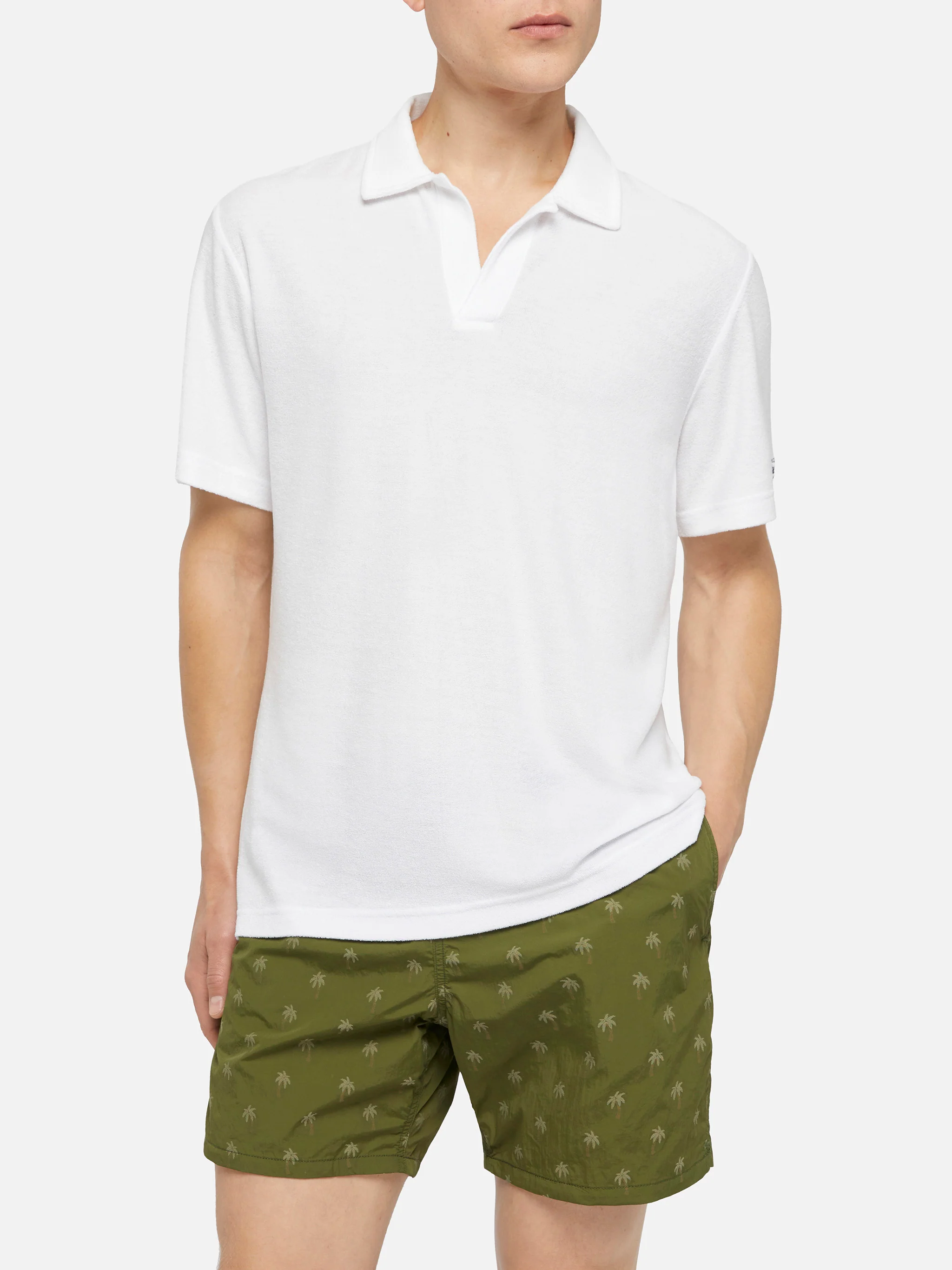 Jeremy white terry buttonless polo shirt
