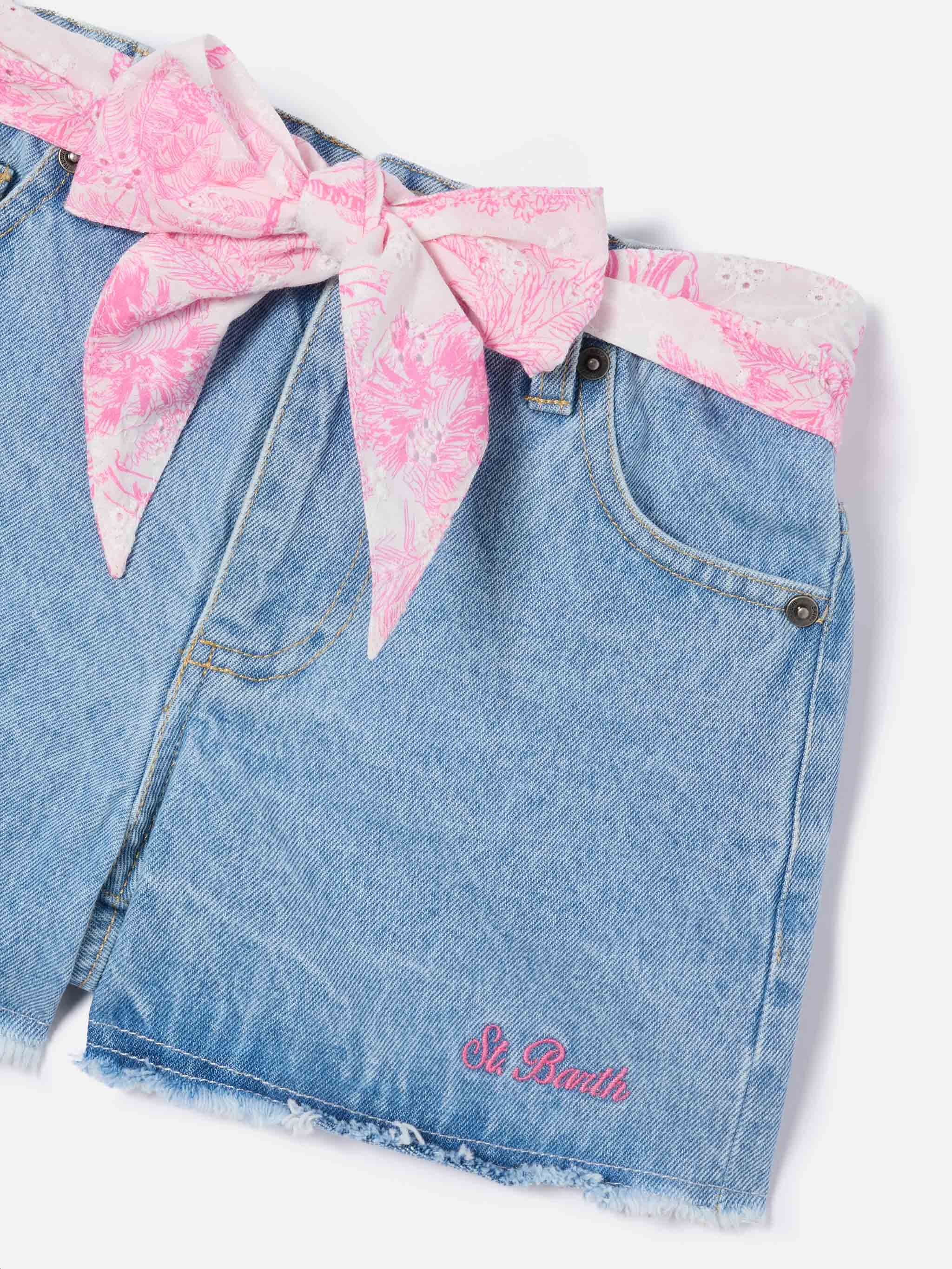 Kiko Jr cotton denim dhorts with broderie details - Image 2