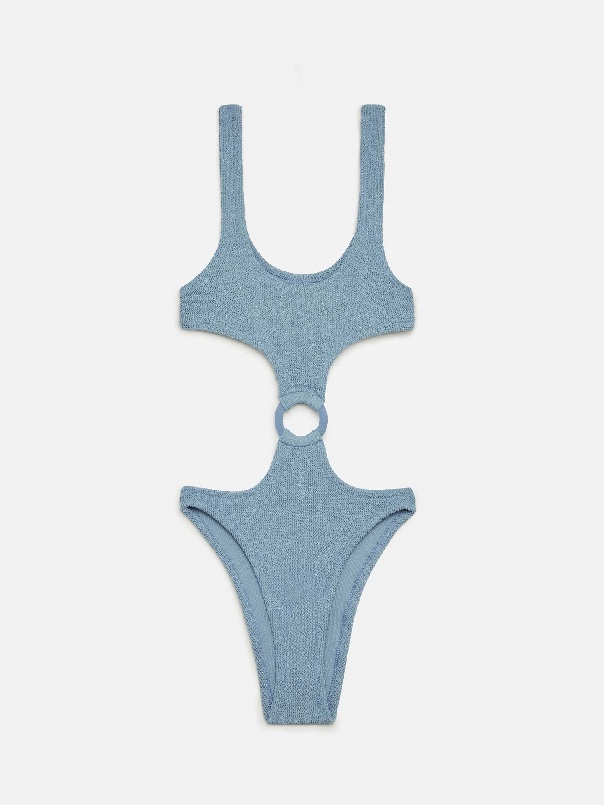 Laurel crinkle lurex silver cut-out one-piece swimsuit