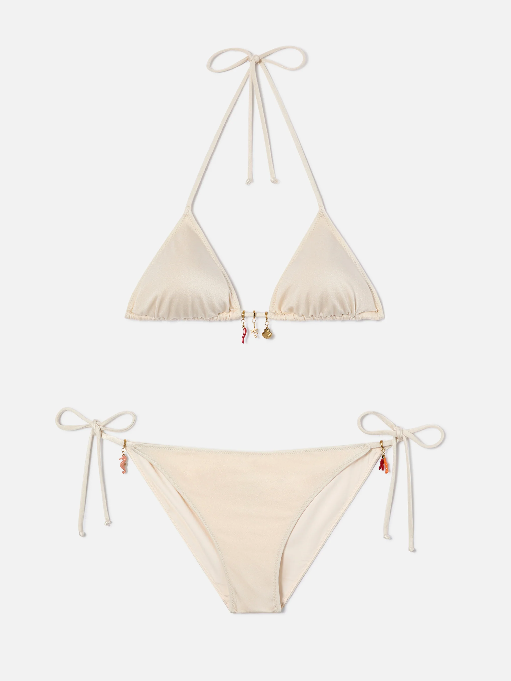 Leah Virgo beige glossy finish bikini with charms