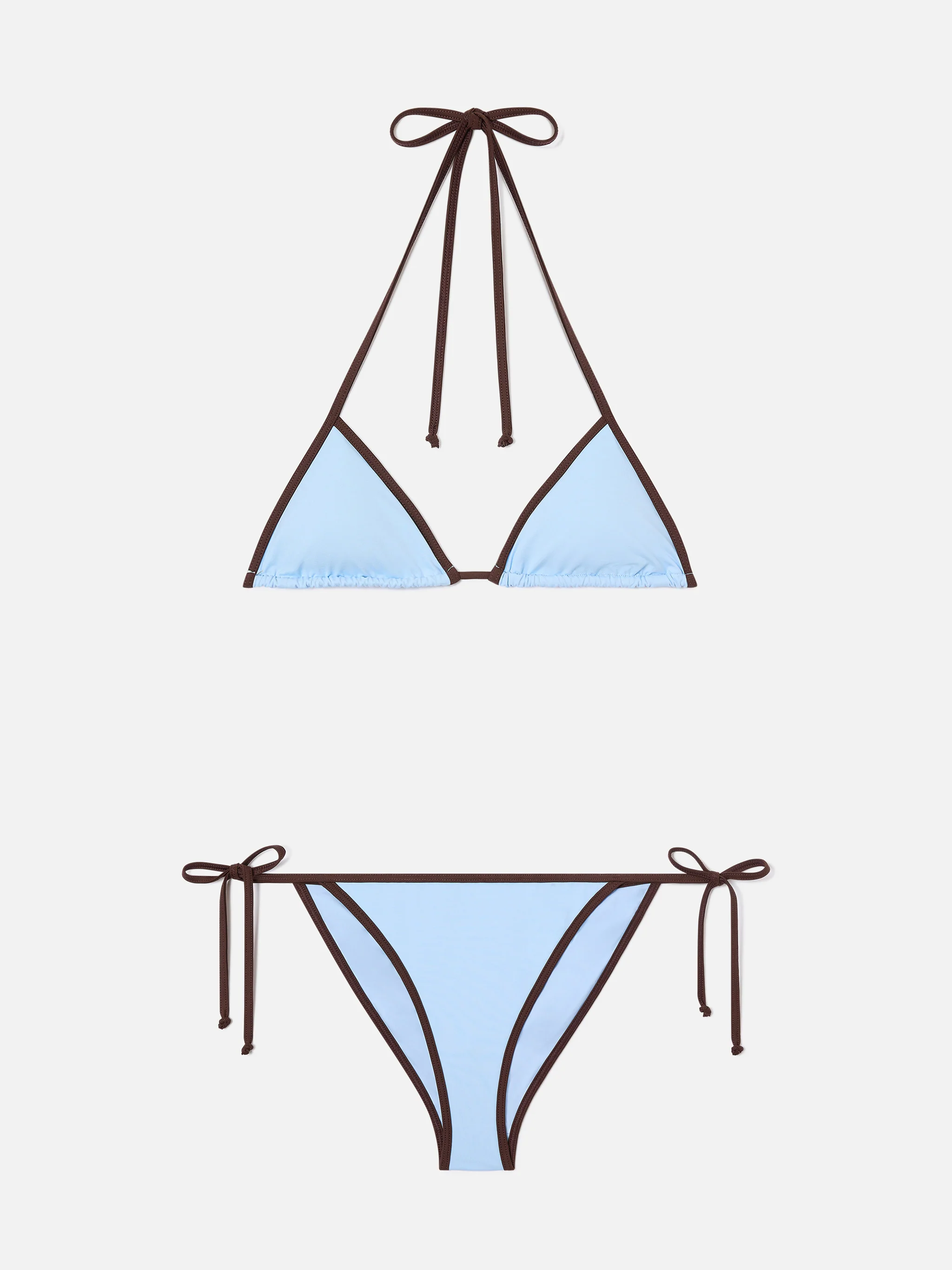 Leah Virgo brown bikini with light blue contrast trims
