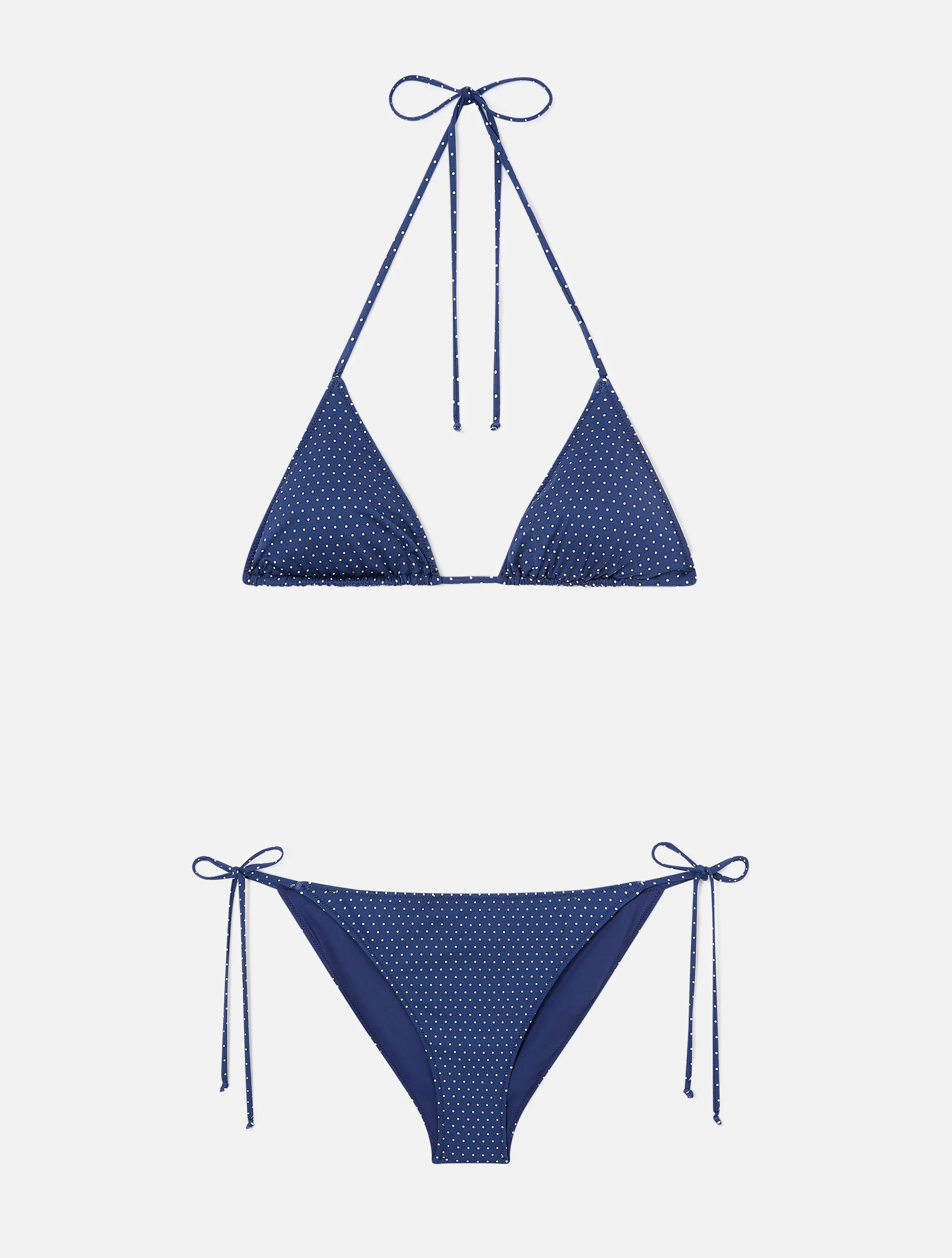 Leah Virgo triangle bikini with micro polka dots print