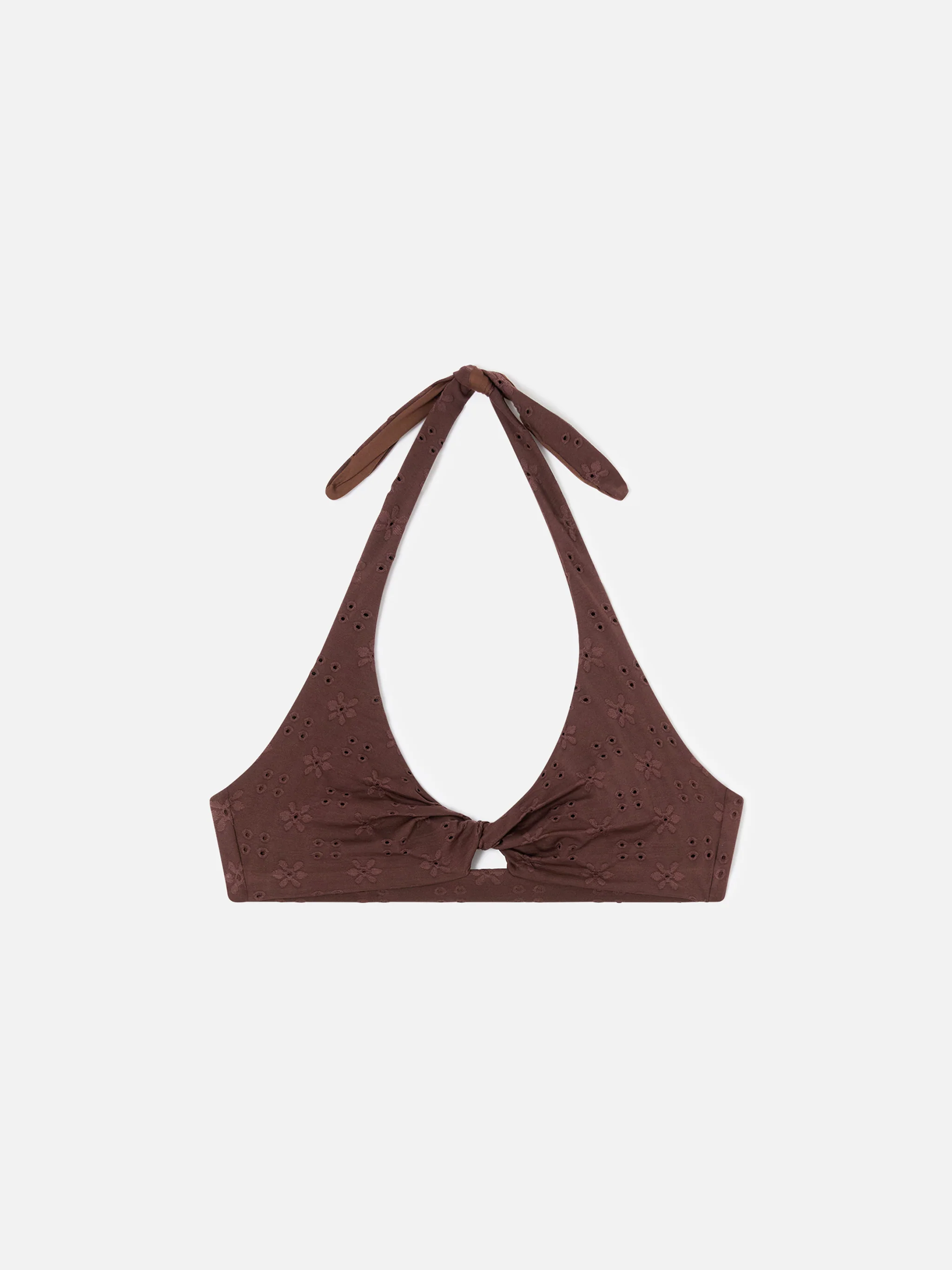 Leda bralette bikini top in brown sangallo with cut-out detail