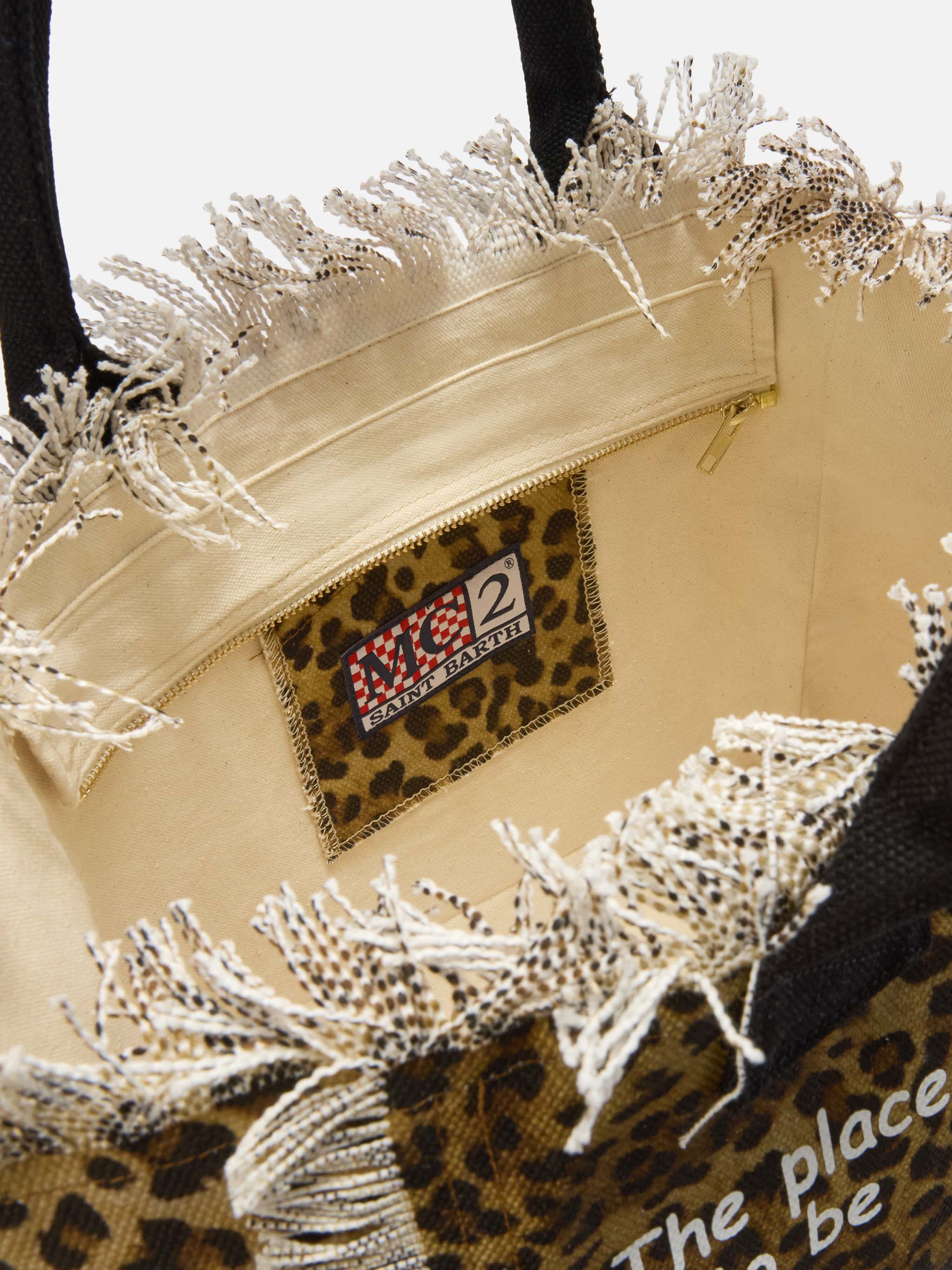 Vanity regular leopard canvas bag with fringed details - Image 3