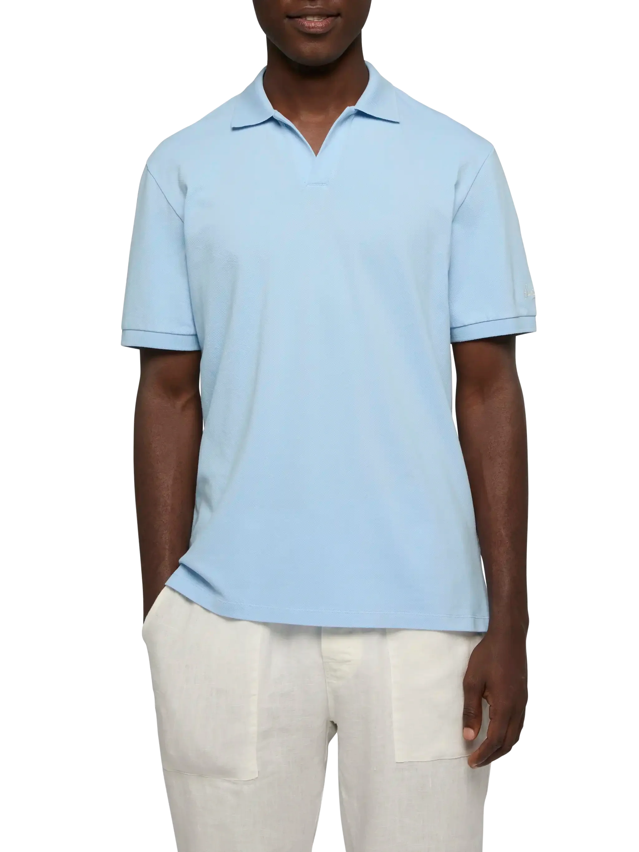 Light blue cotton piquet buttonless polo shirt Charles