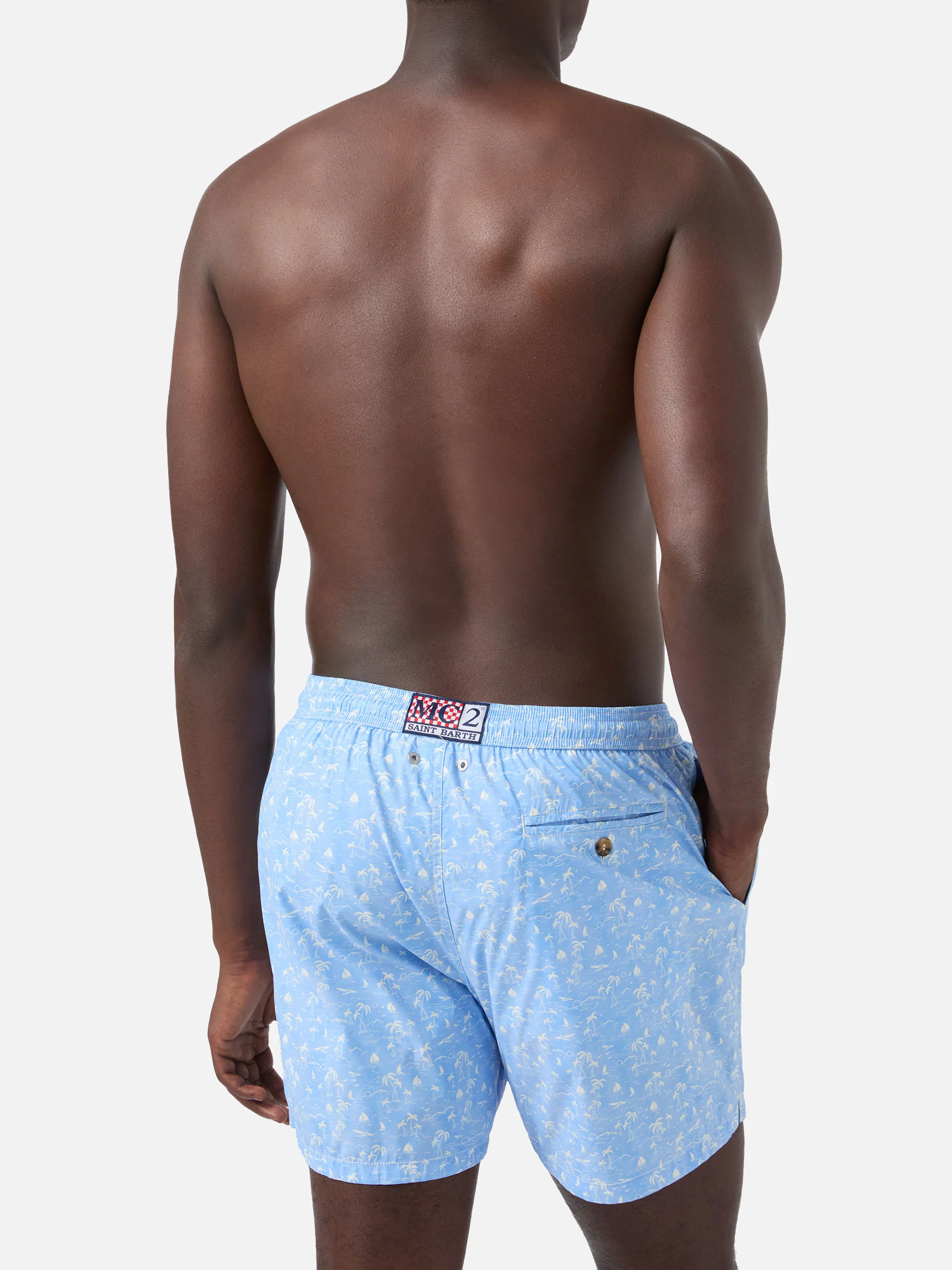 Light blue Lighting Micro swim shorts with tropical print - Image 5