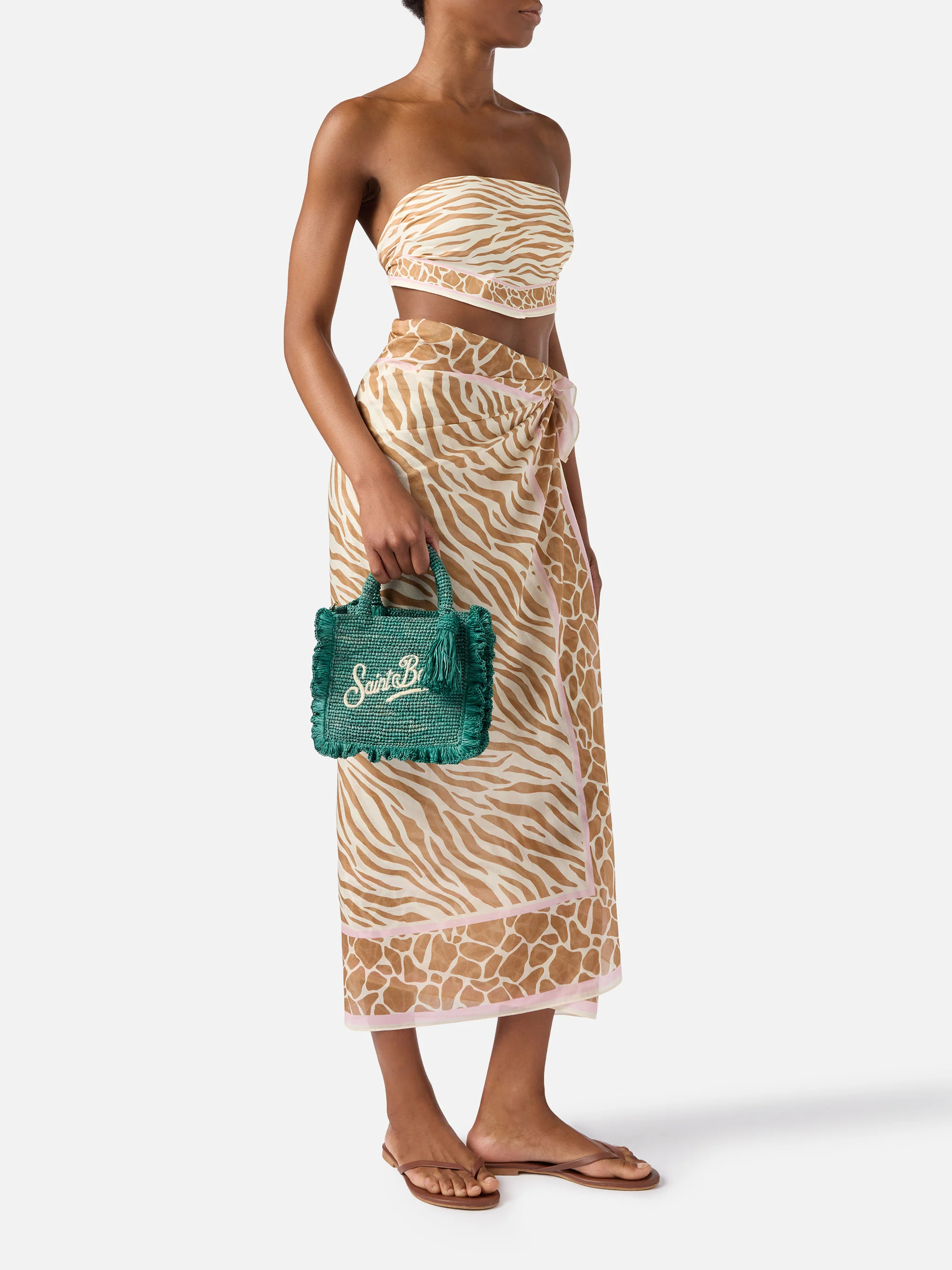 Light blue Volant Mini raffia bag with embroidered logo - Image 2