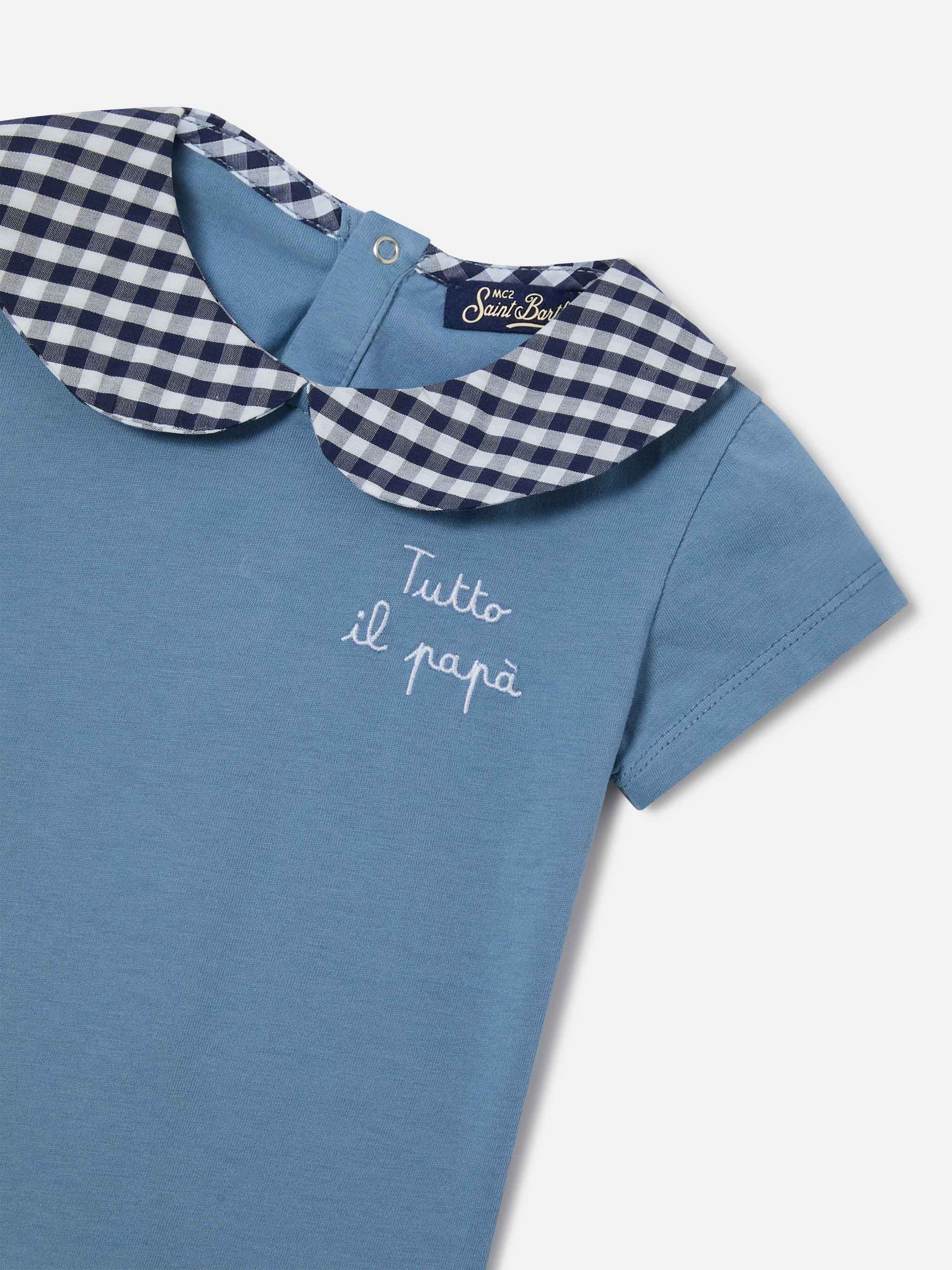 Lou organic cotton blue bodysuit with Tutto il papà embroidery - Image 2