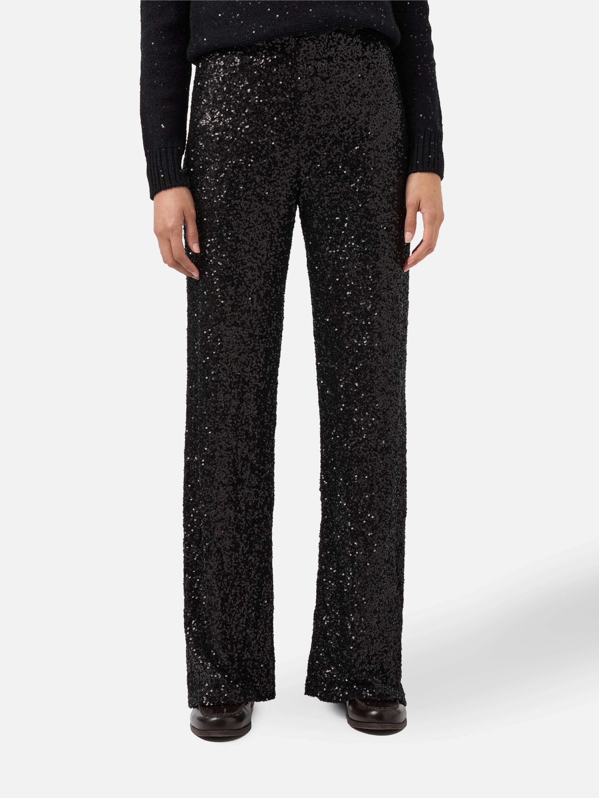 Lucette straight-leg trousers in sequin fabric black