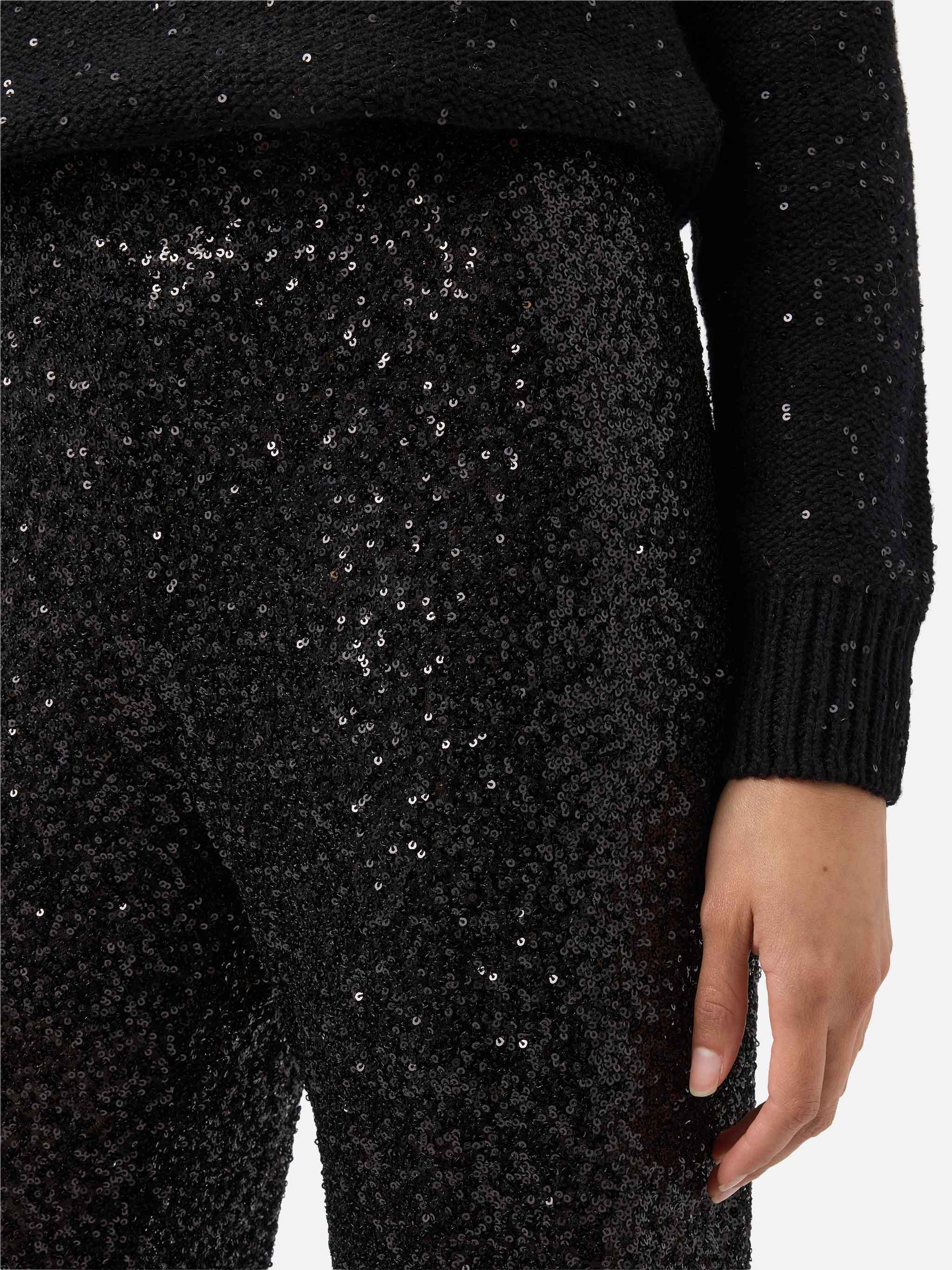 Lucette straight-leg trousers in sequin fabric black - Image 3