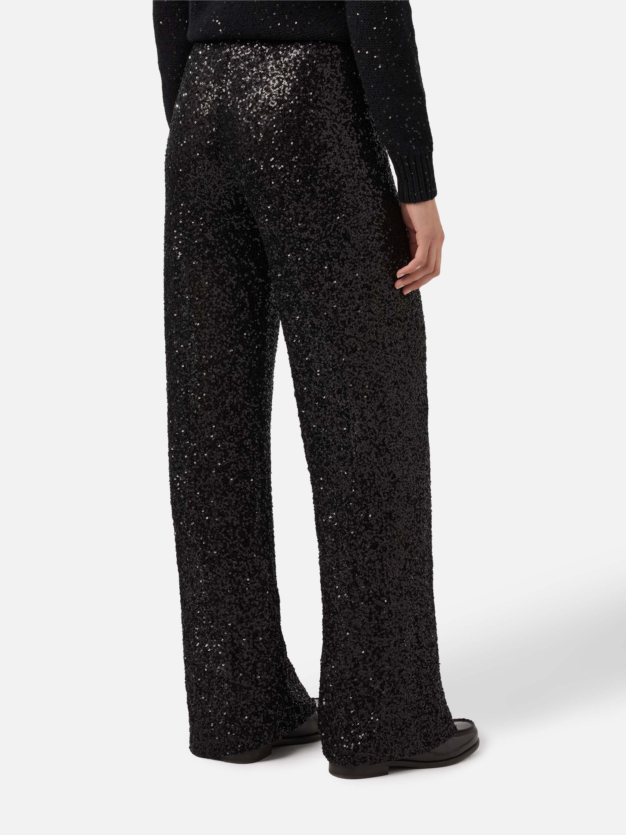 Lucette straight-leg trousers in sequin fabric black - Image 4