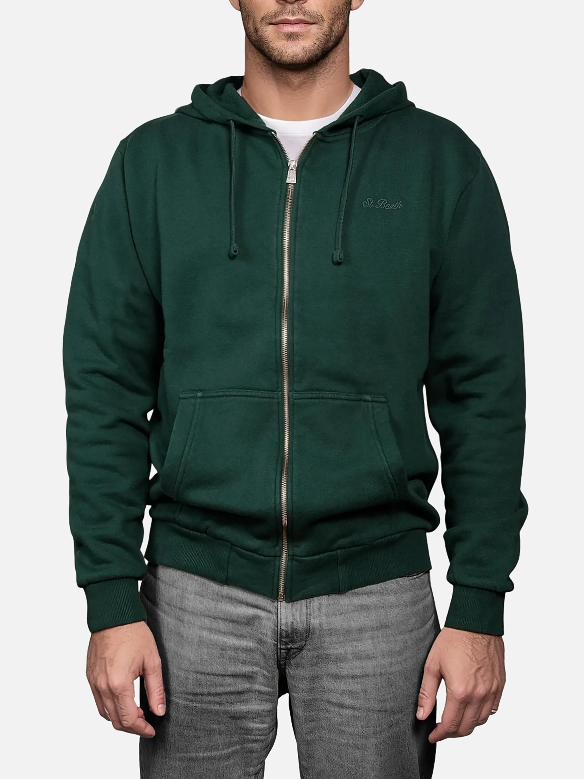Mahony wool hooded sweater in green solid color