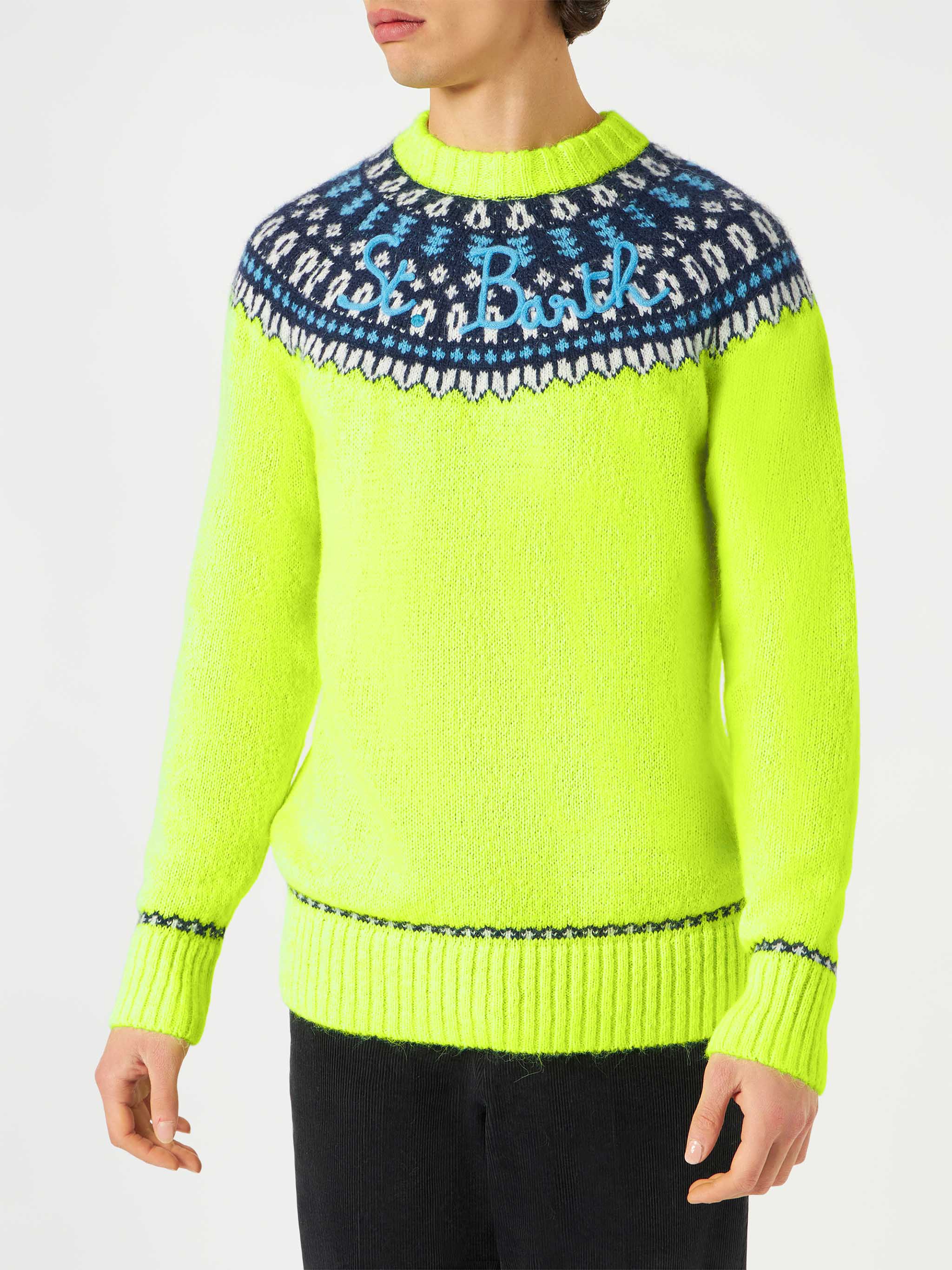 Crewneck sweater Heron in blended alpaca with fair-isle jacquard
