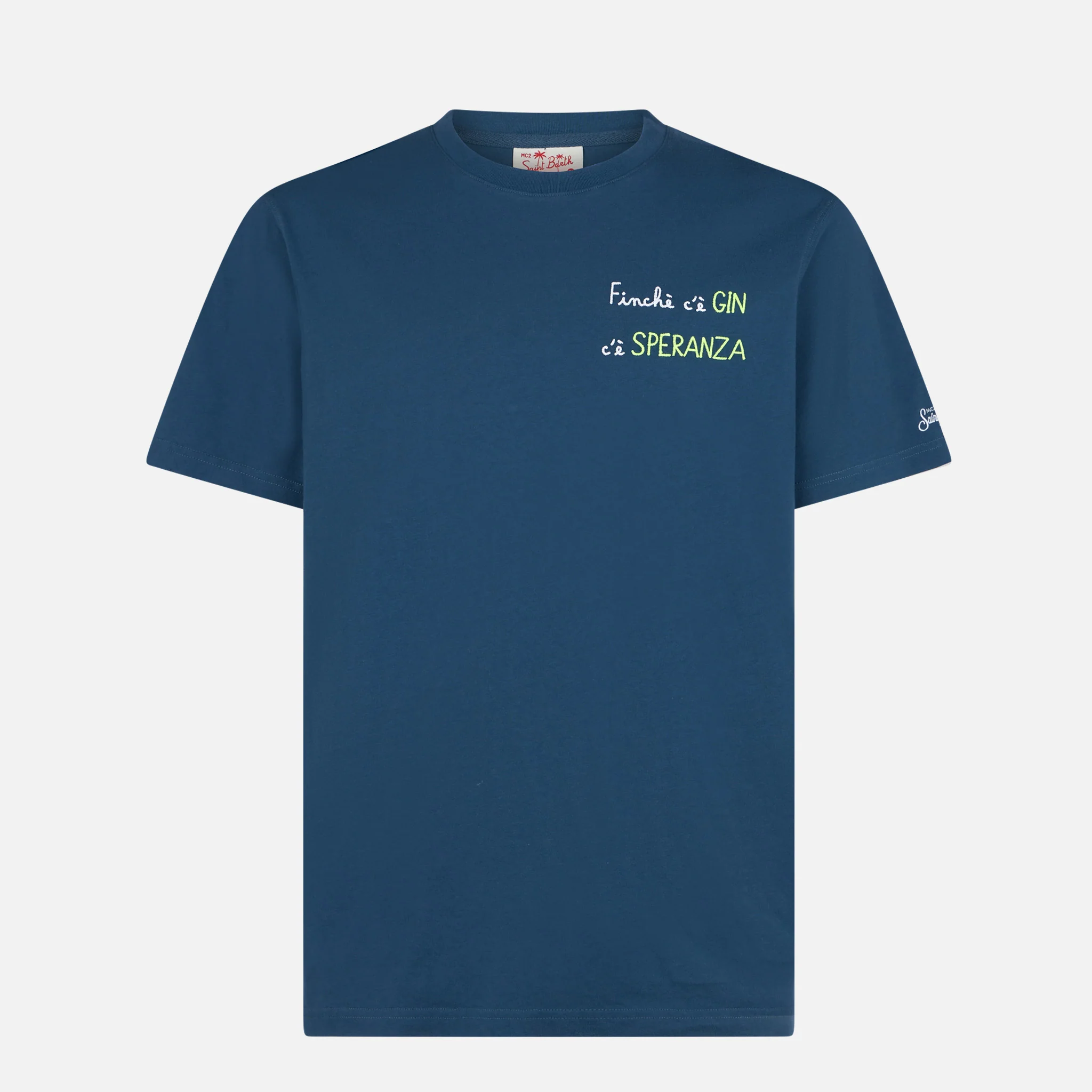 Man cotton t-shirt with finchè c'è GIN c'è SPERANZA embroidery - Image 4
