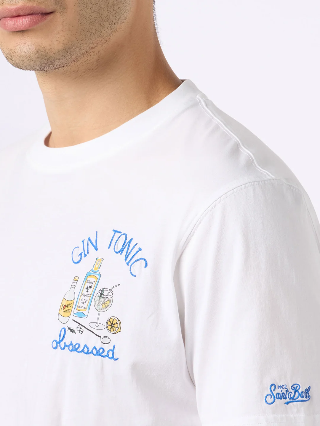 Cotton t-shirt with cocktail Gin Tonic obsessed embroidery