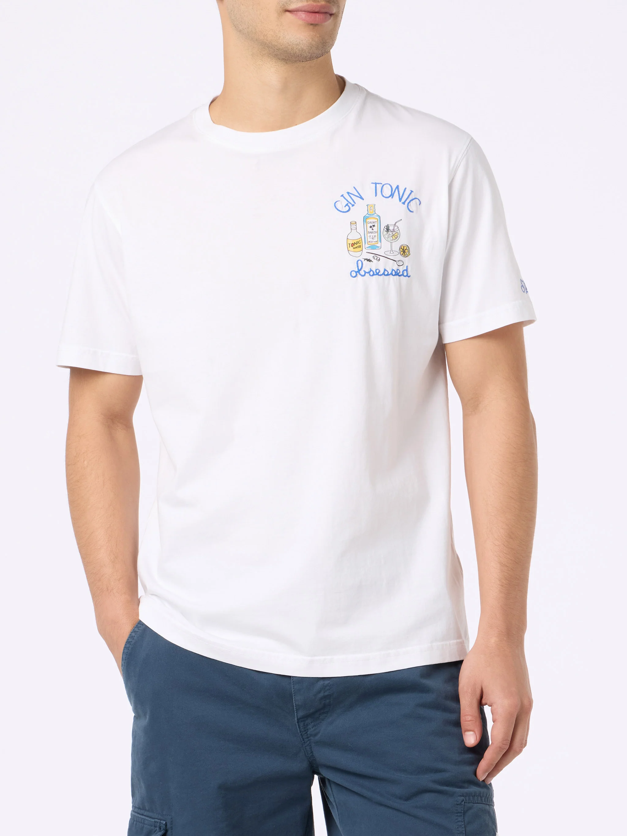 Cotton t-shirt with cocktail Gin Tonic obsessed embroidery - Image 2