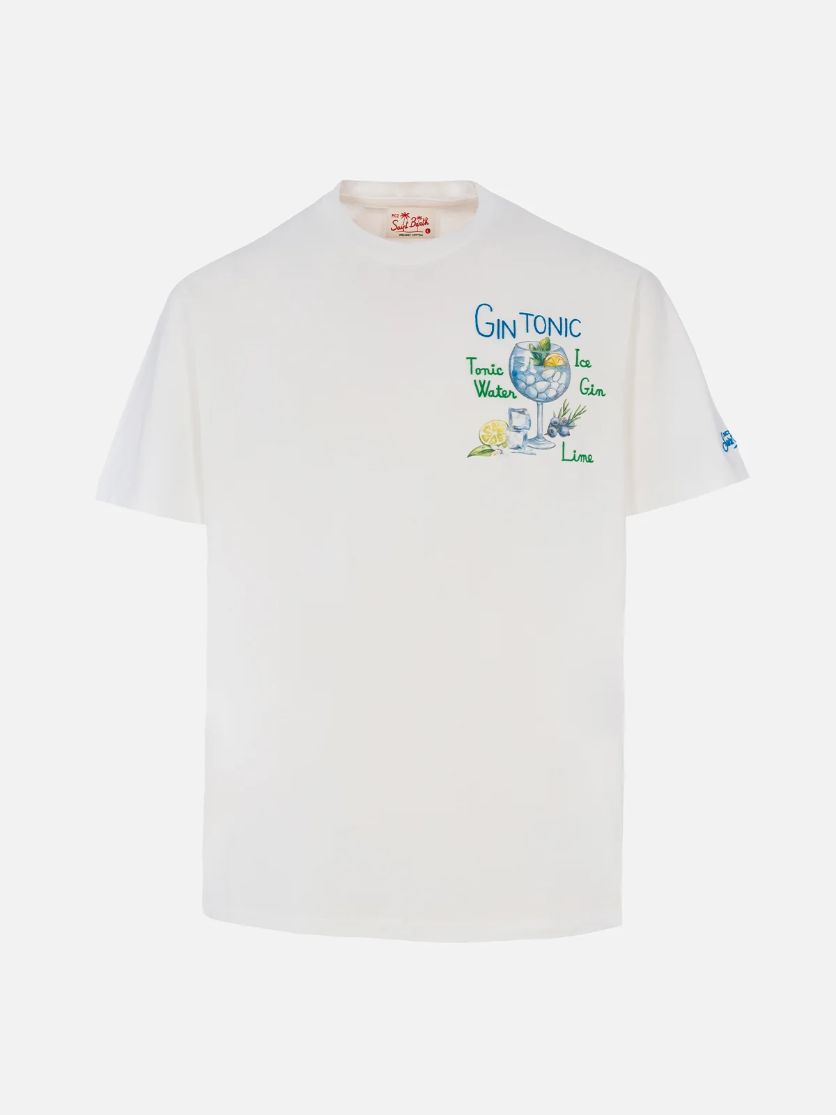 Cotton t-shirt with gin tonic cocktail print and embroidery - Image 4