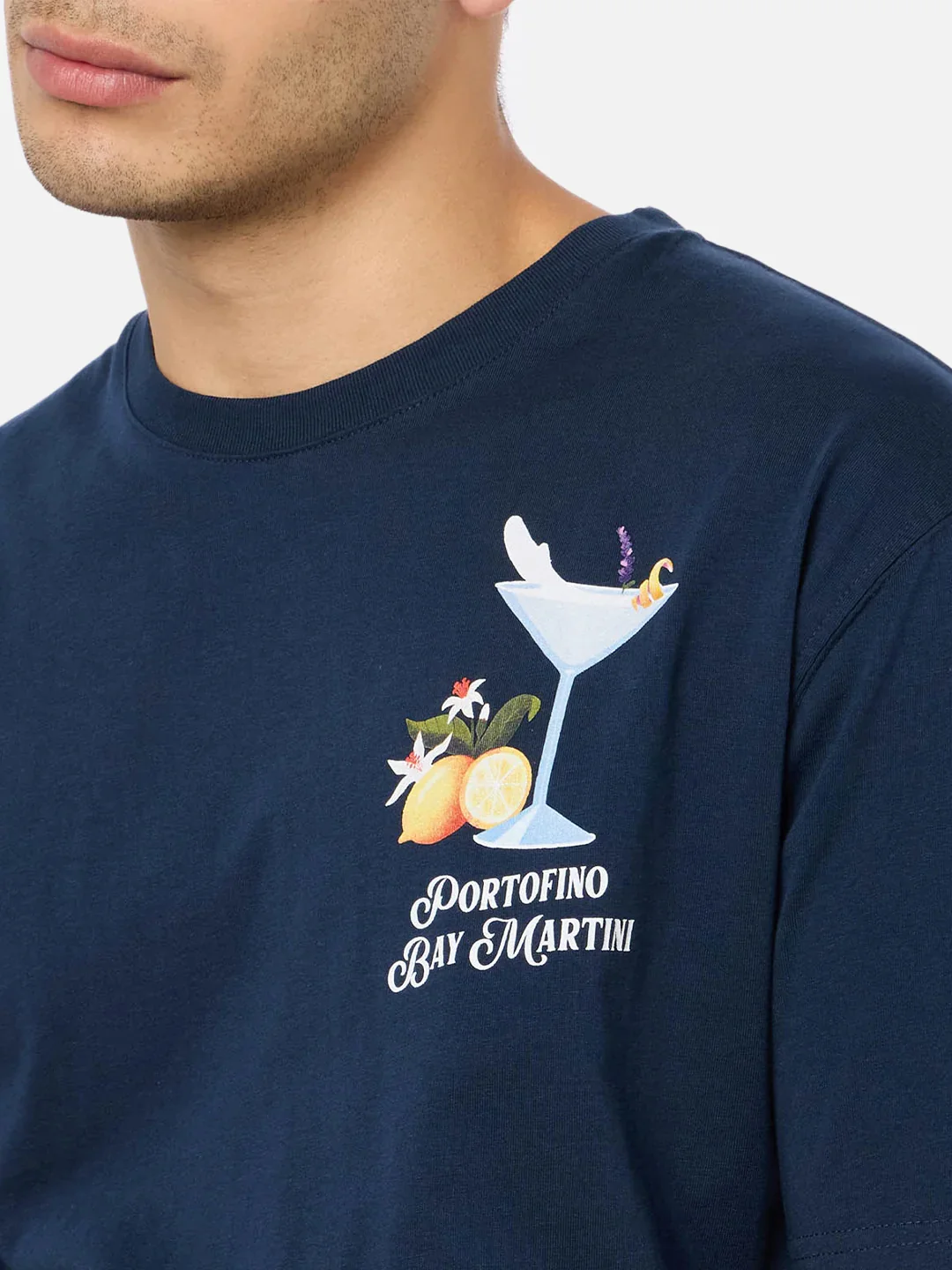 Portofino Bay Martini t-shirt with print in blue | Special Edition - Image 2