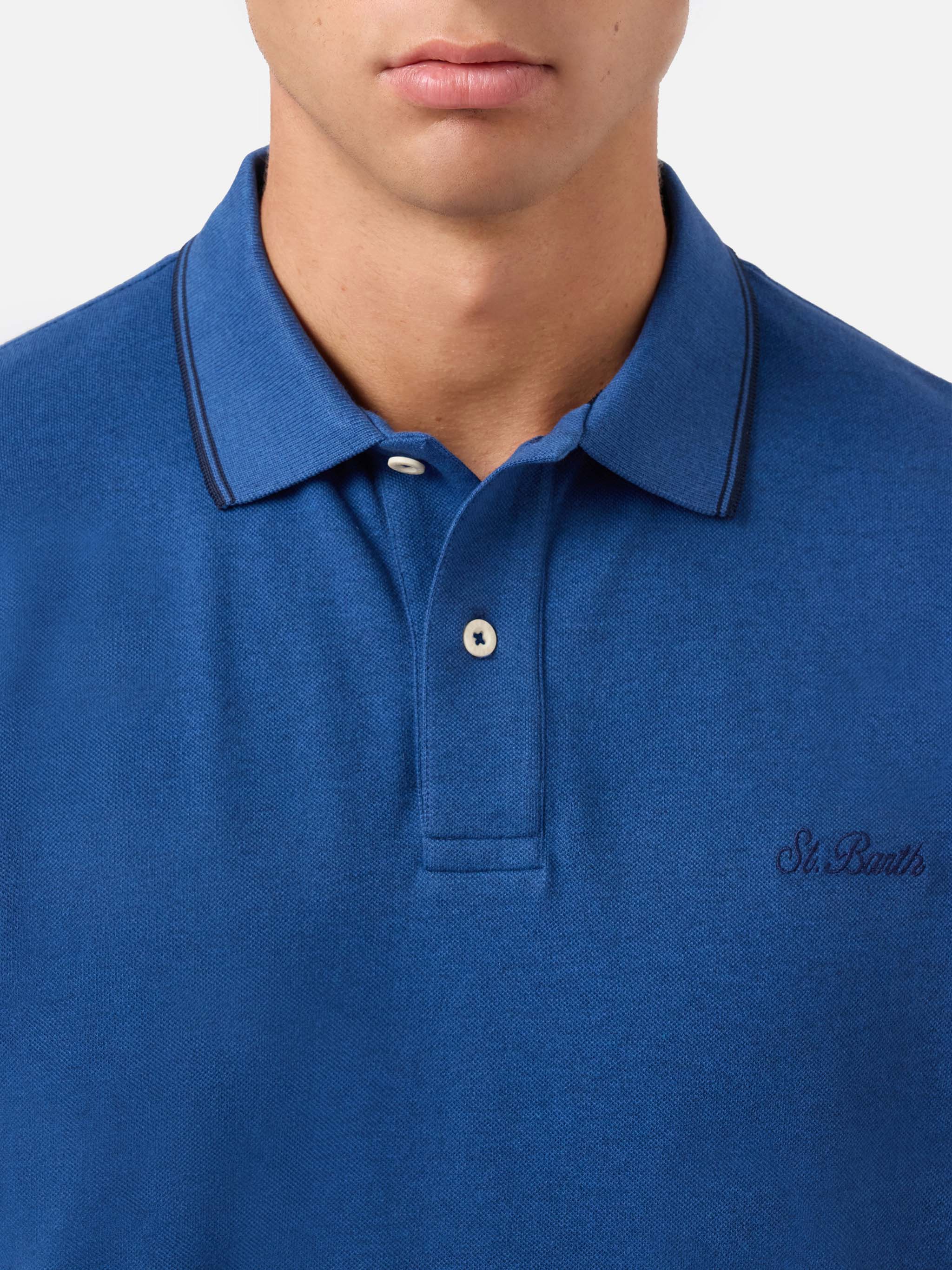 Beverly Hills denim blue cotton piquet polo - Image 3