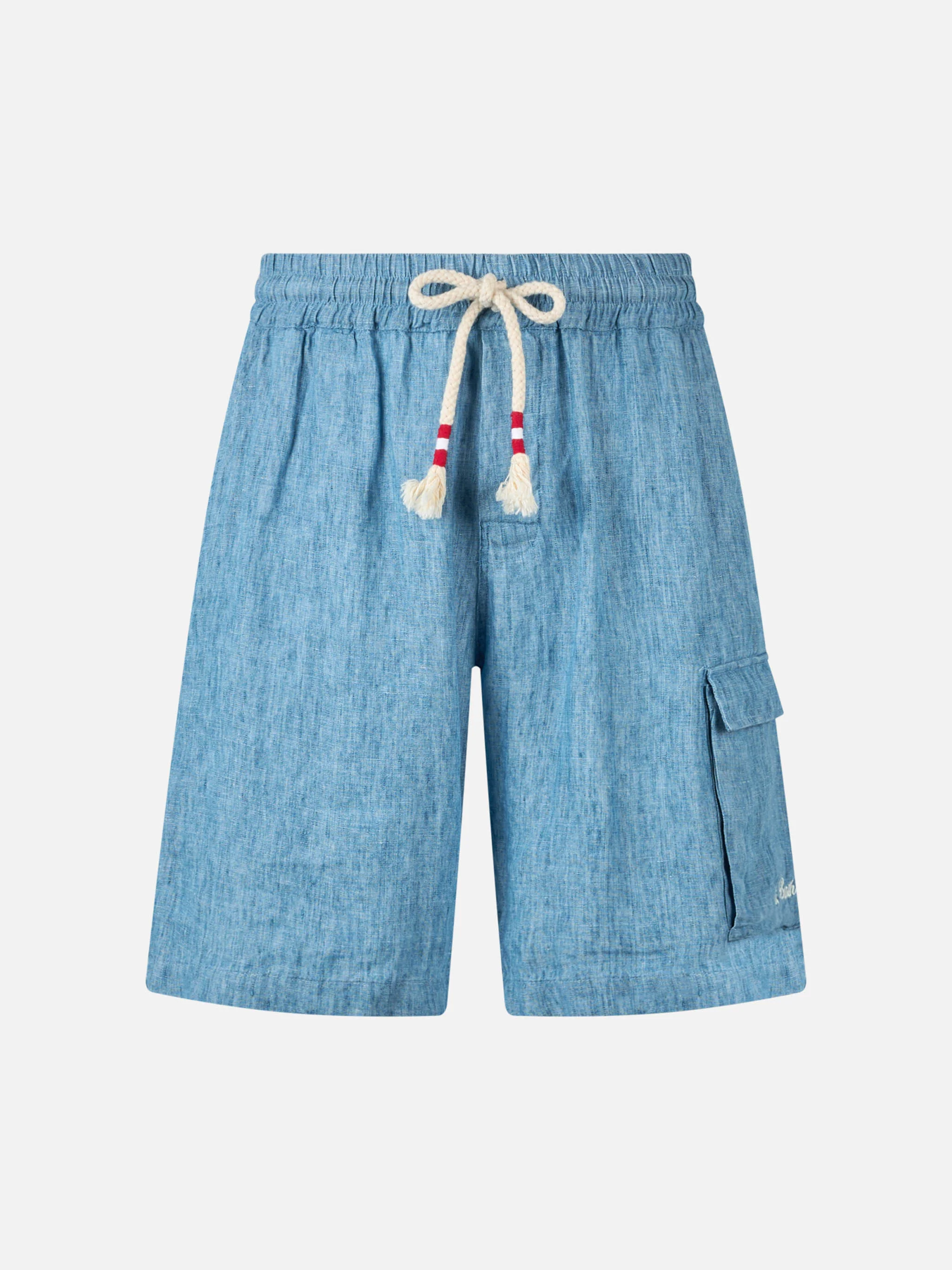 Man denim blue linen bermuda Marseille - Image 4