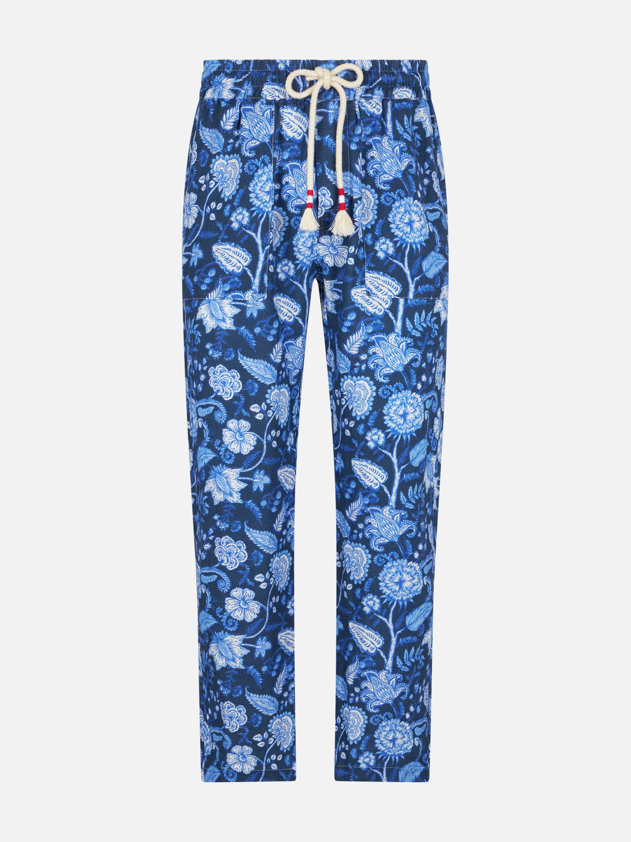 Calais blue floral linen pants - Image 4
