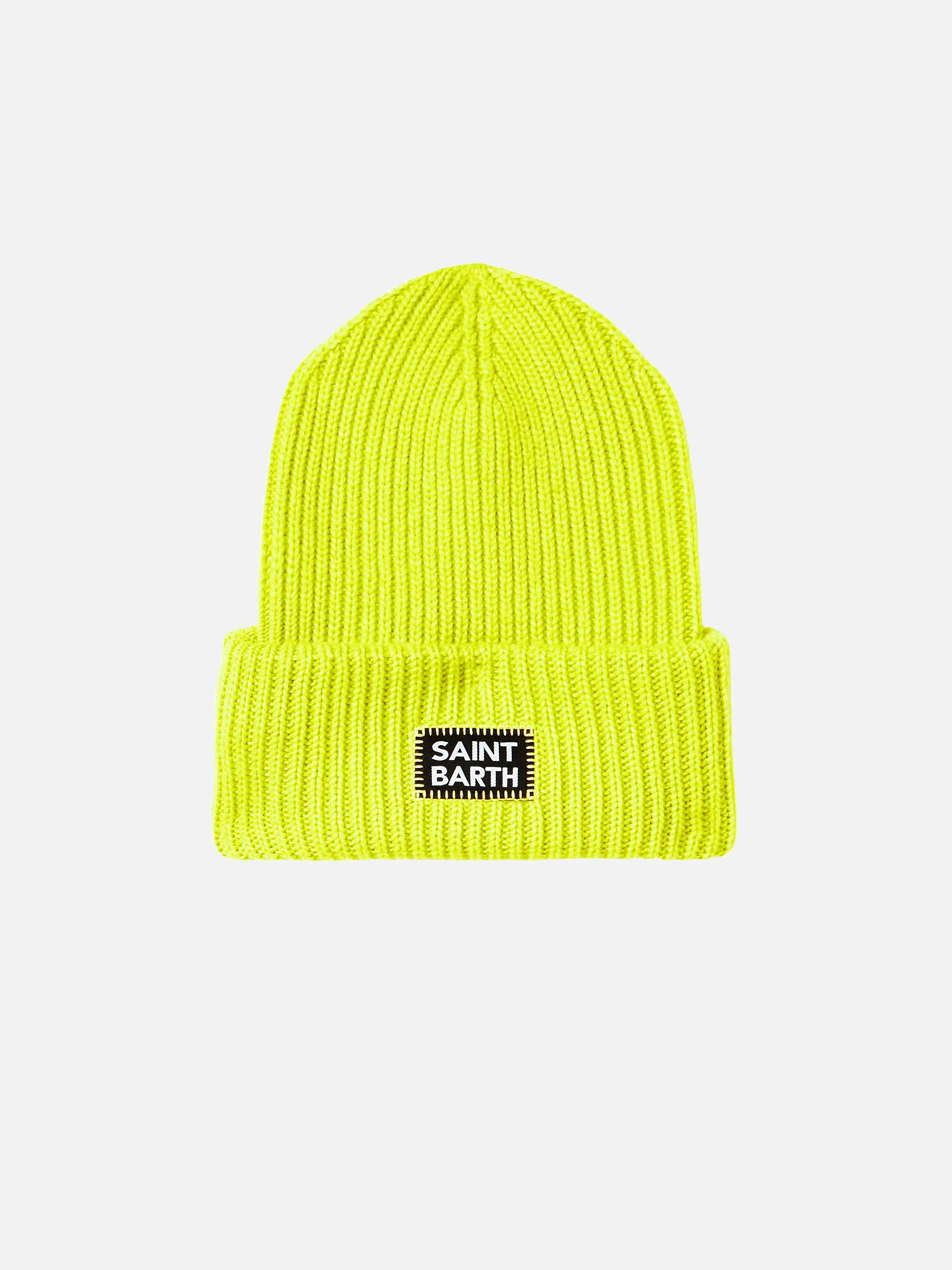 Fluo yellow ribbed beanie Berry with Saint Barth patch