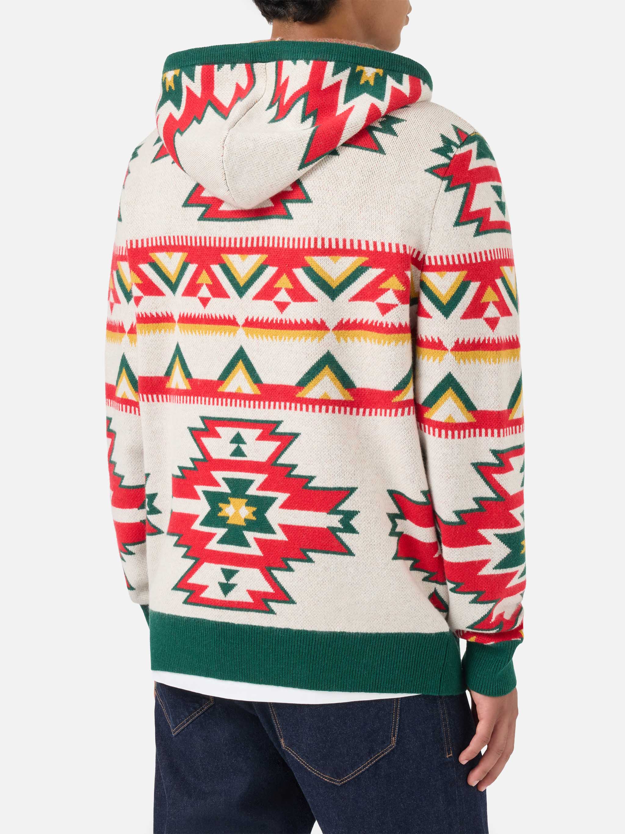 Wood brushed hooded knit with ethnic pattern - Image 3