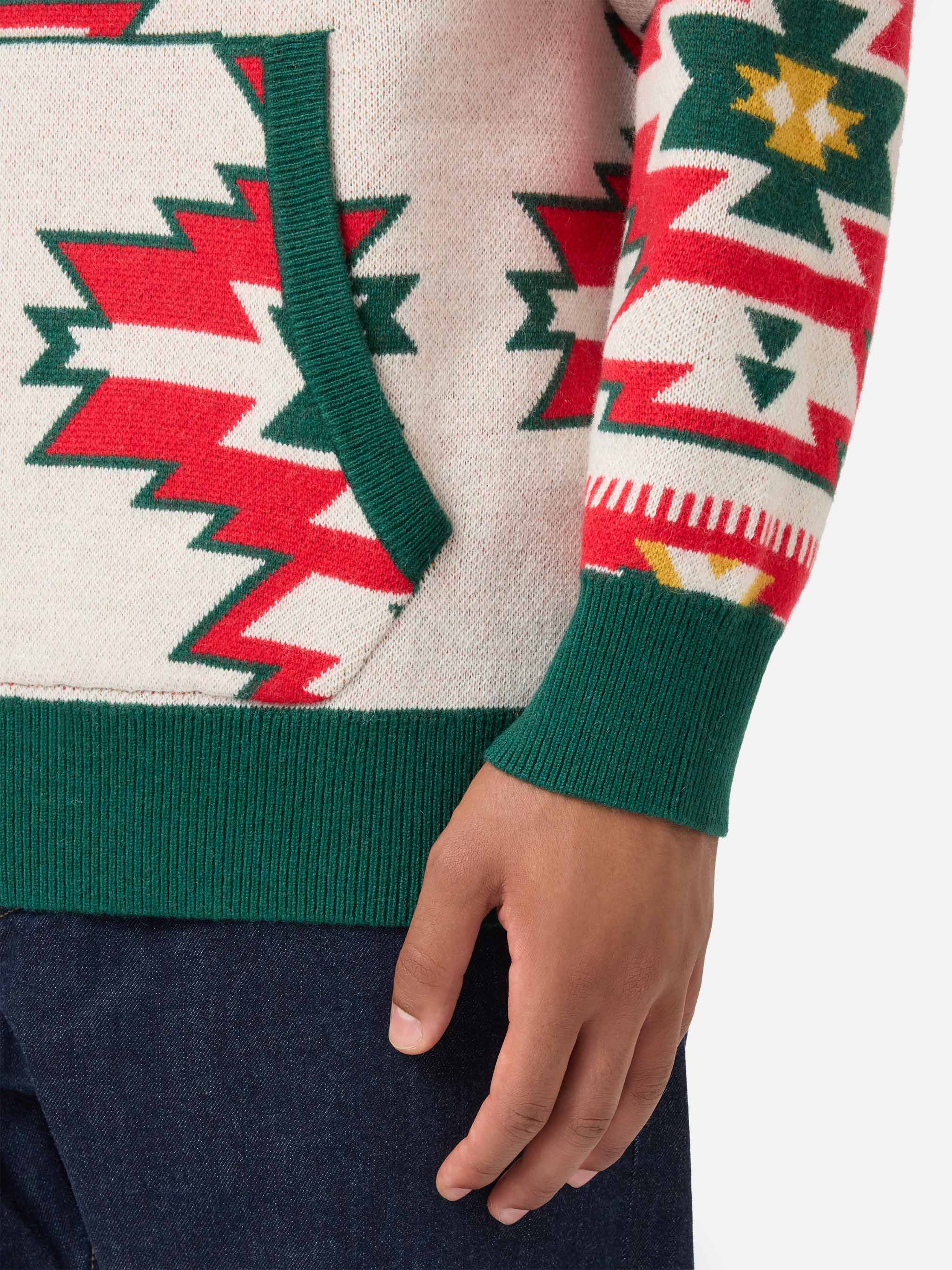 Wood brushed hooded knit with ethnic pattern - Image 4