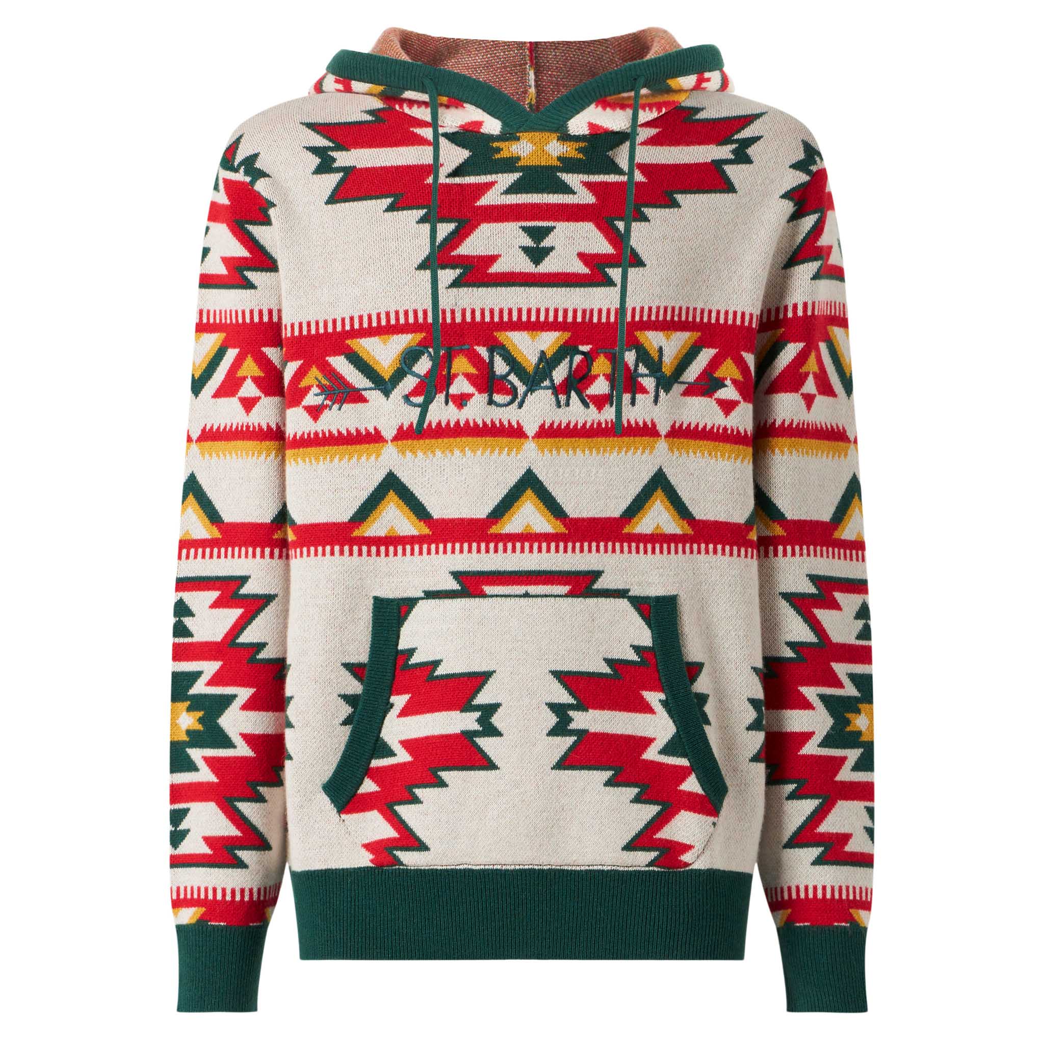 Wood brushed hooded knit with ethnic pattern - Image 5