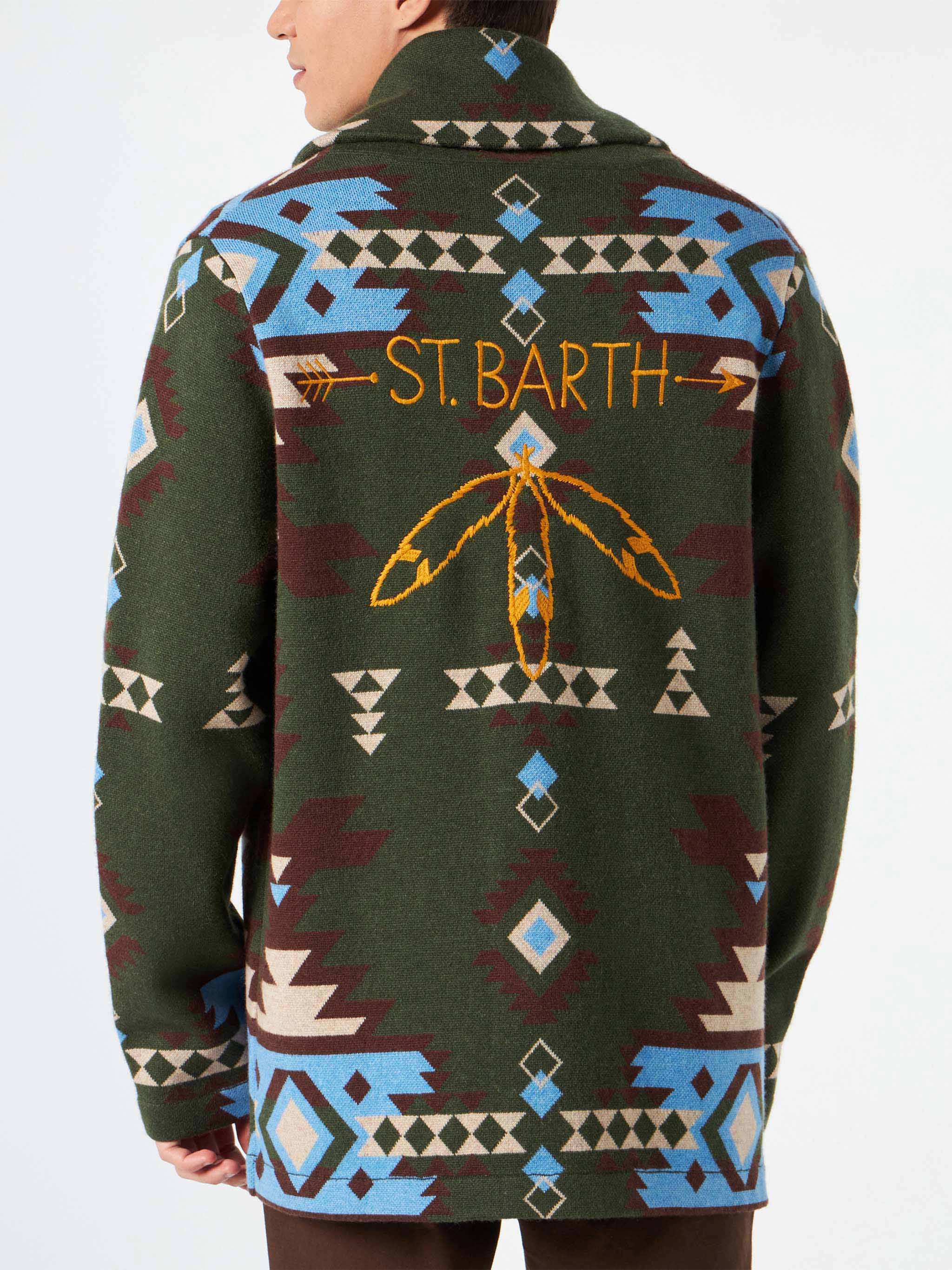 Knit jacket with ethnic jacquard and embroidery