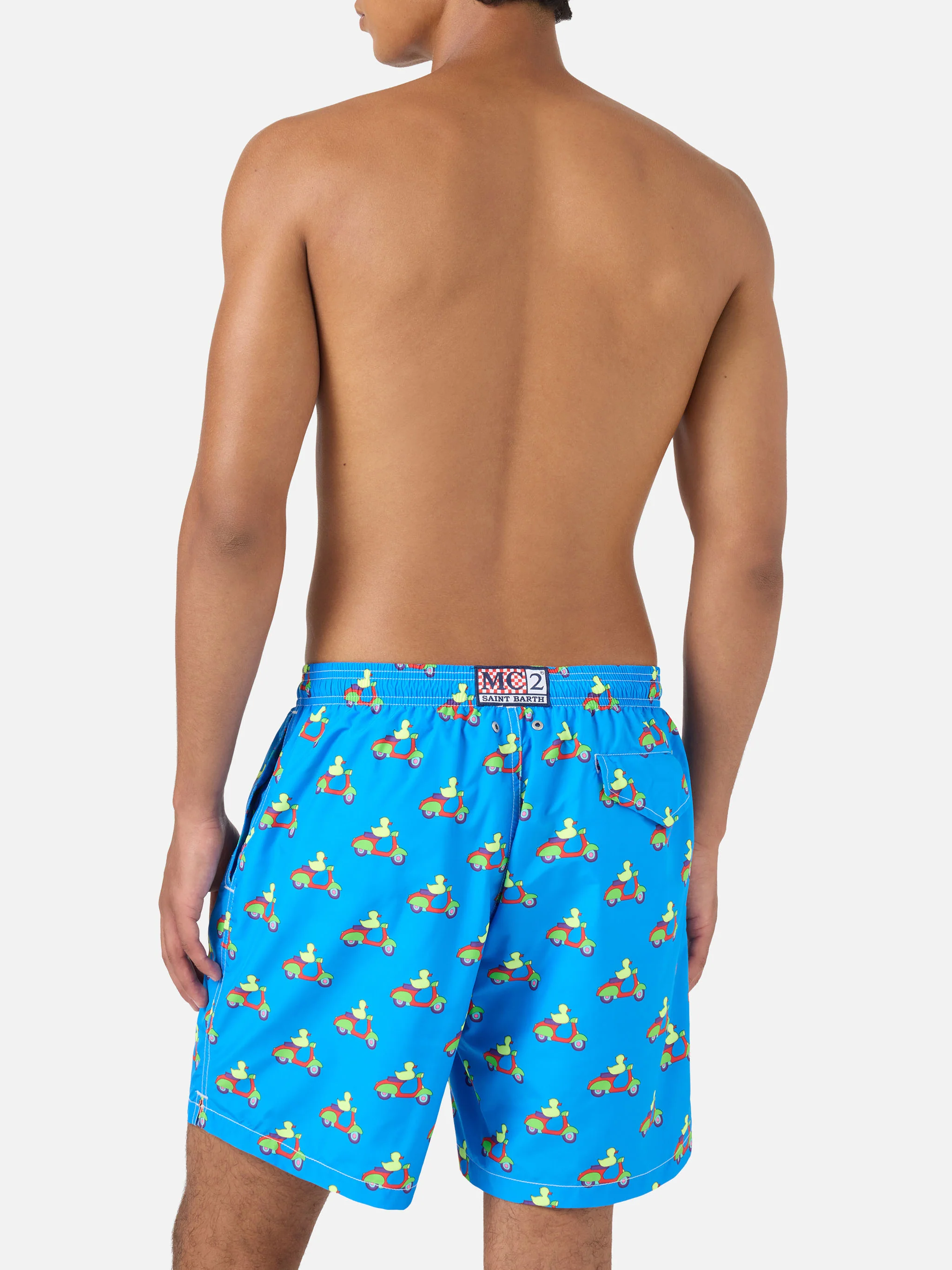 Blue swim shorts with ducks on scooters print | Special Edition - Image 5