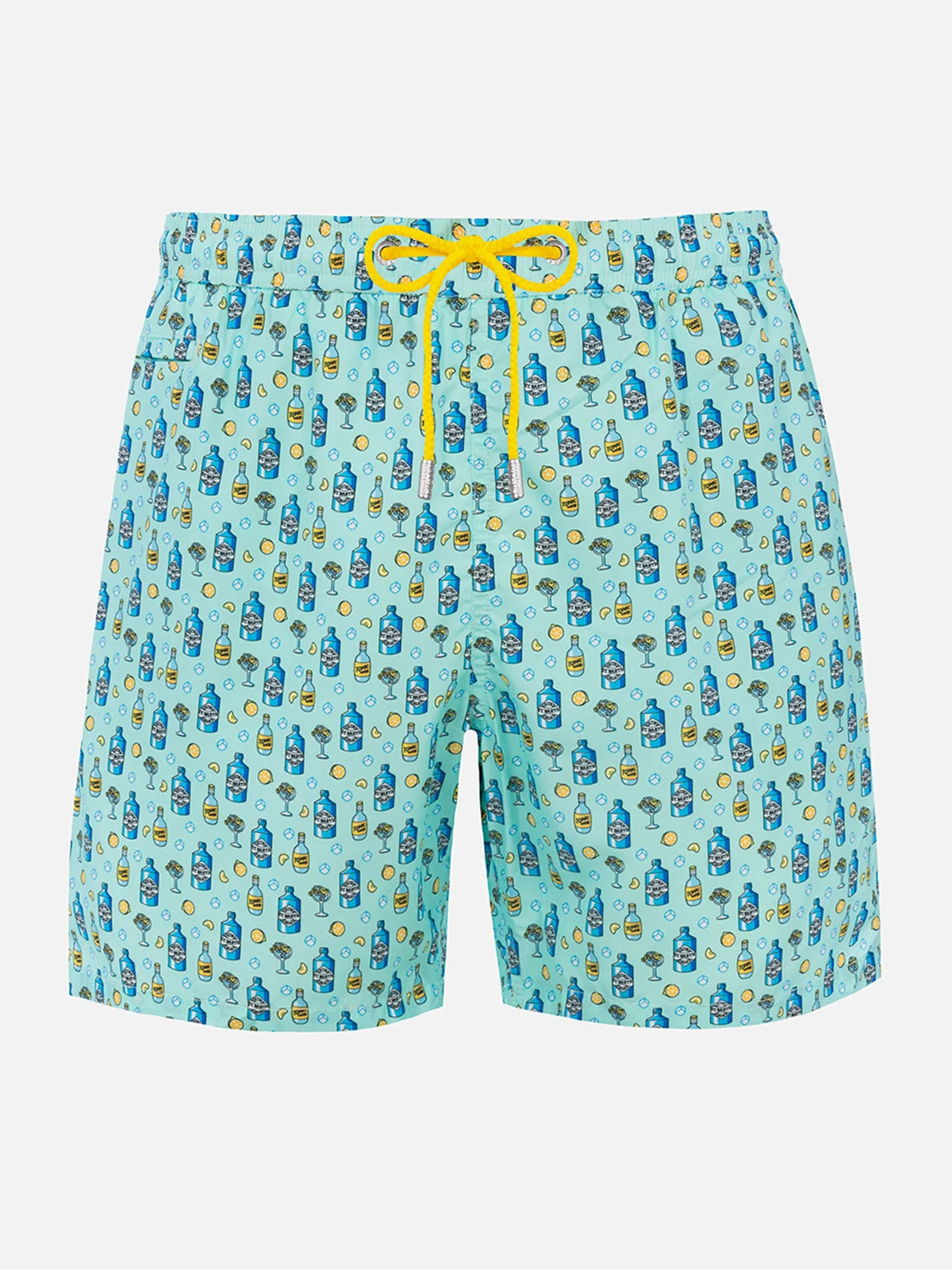 Lightweight fabric swim-shorts Lighting with cocktail gin tonic print