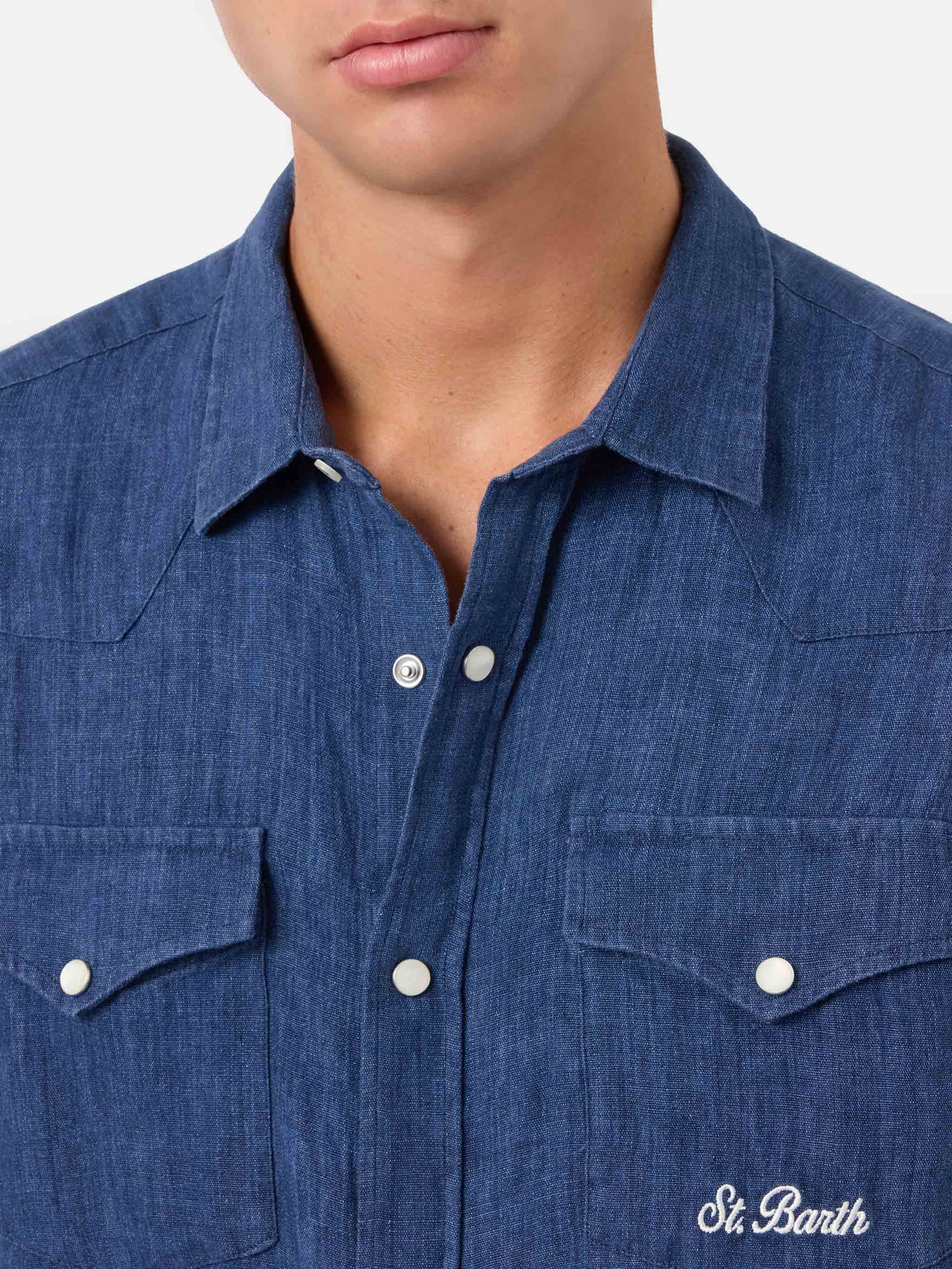 Greg blue linen denim-effect shirt - Image 2