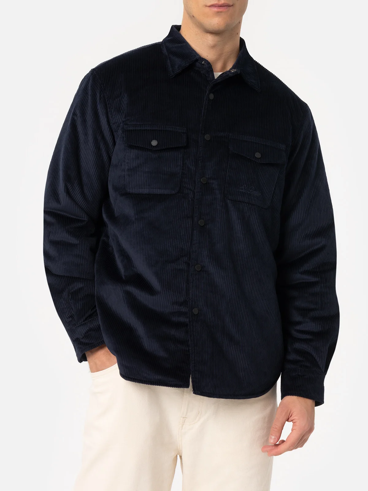 Chalet corduroy overshirt in navy blue solid color - Image 3