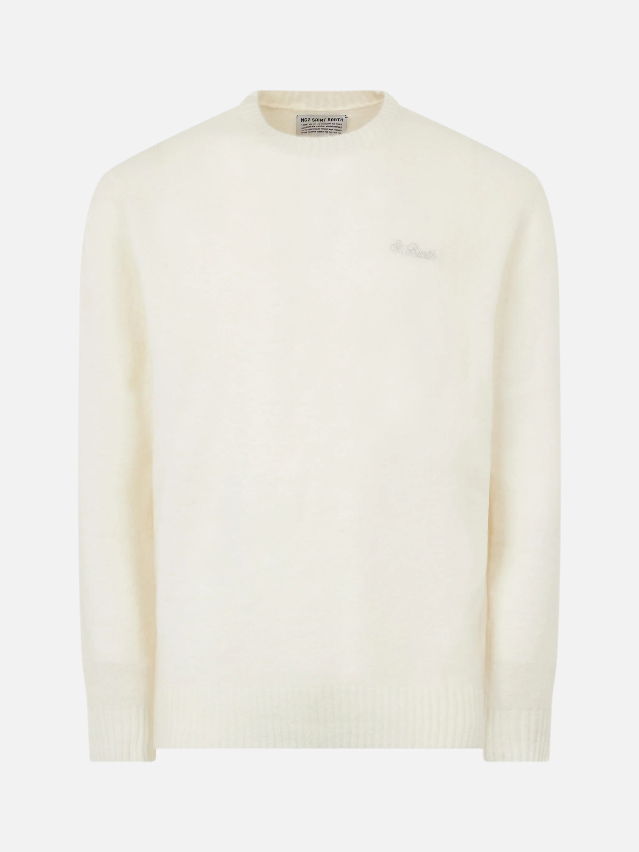 Man white stretch wool sweater with St. Barth embroidery - Image 4