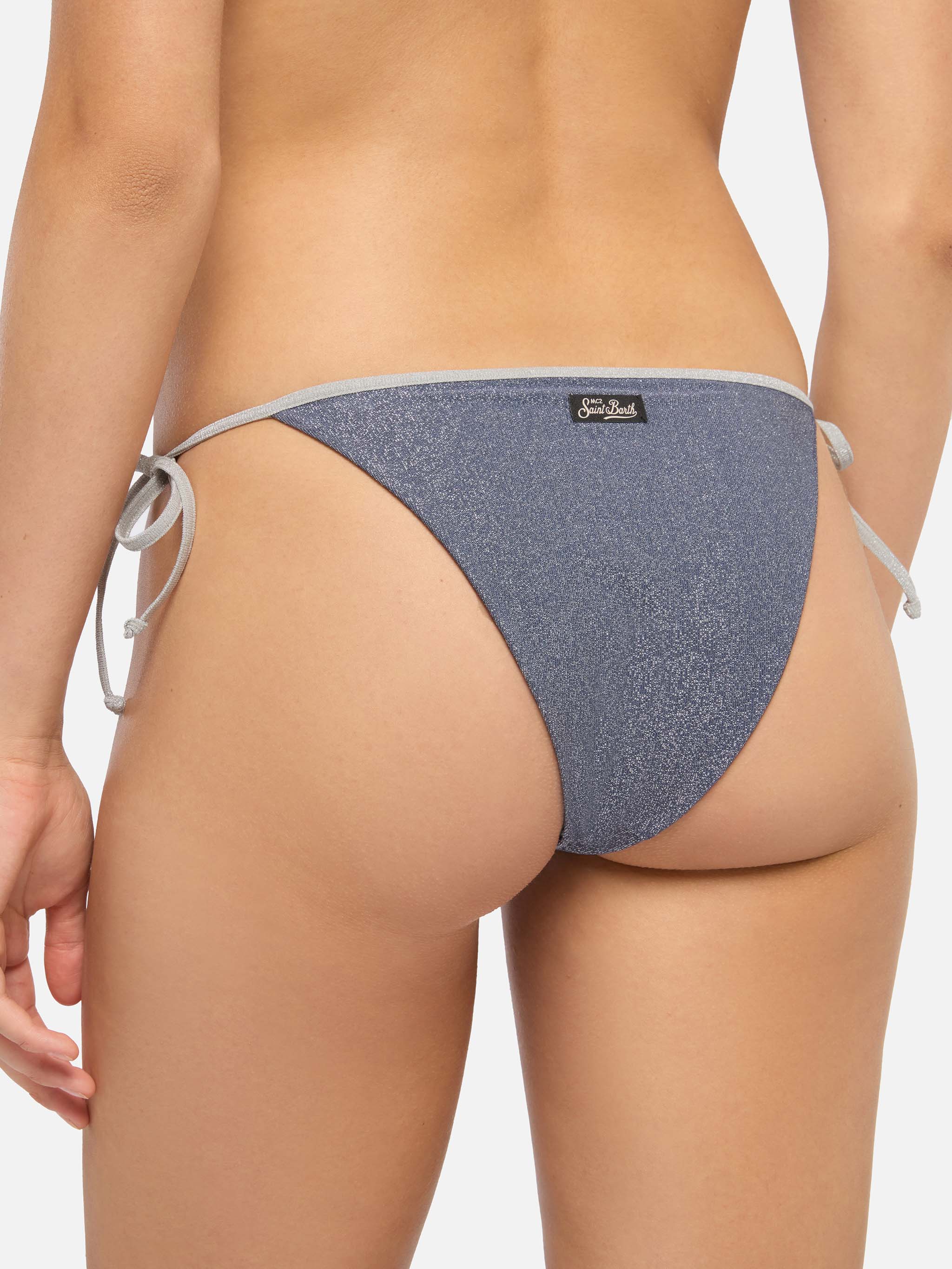 Marielle avio blue lurex classic swim briefs with silver piping - Image 2