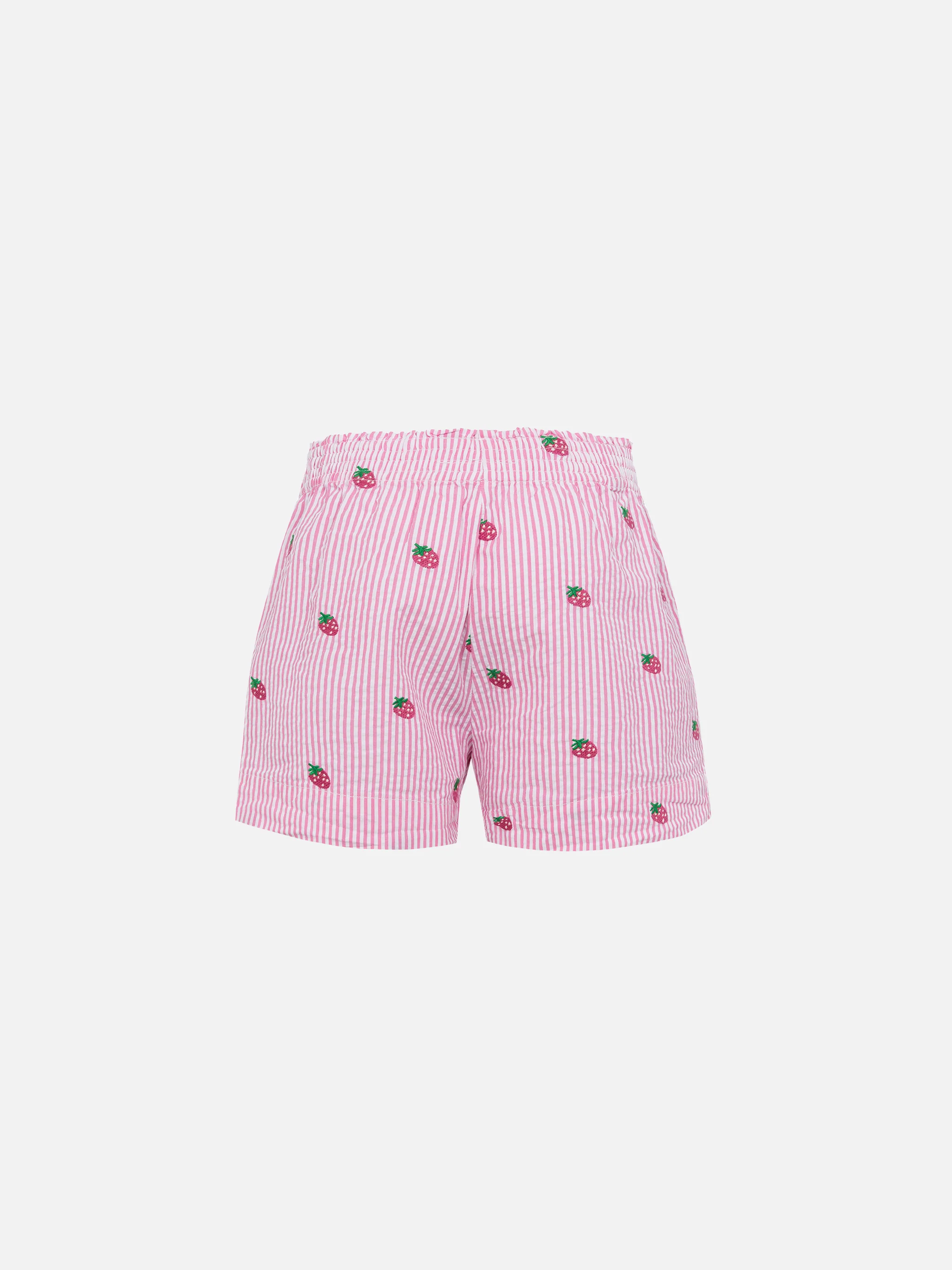 Meave Jr cotton seersucker pull-up shorts with srtrawberry embroidery - Image 2