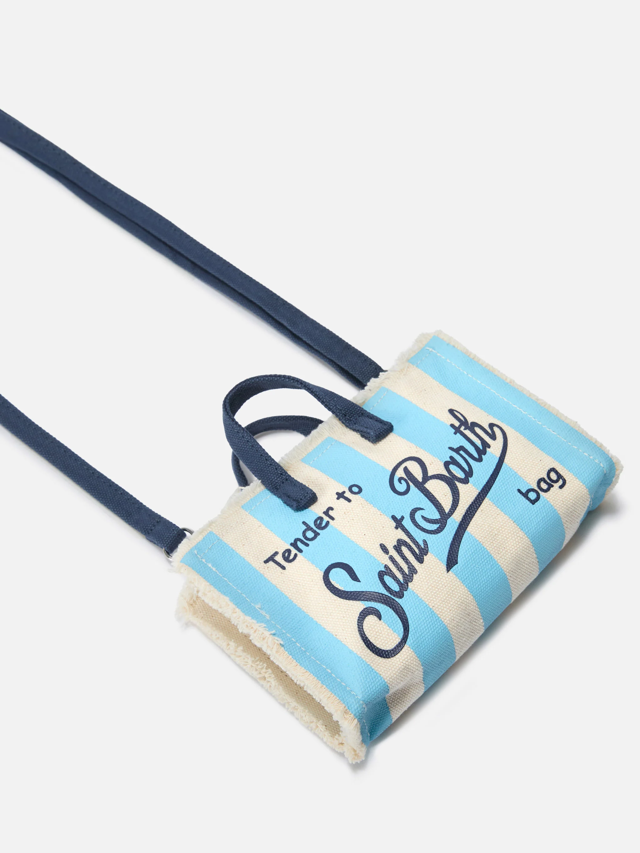 Micro Phone canvas bag with white and light blue stripes and contrasting logo - Image 2