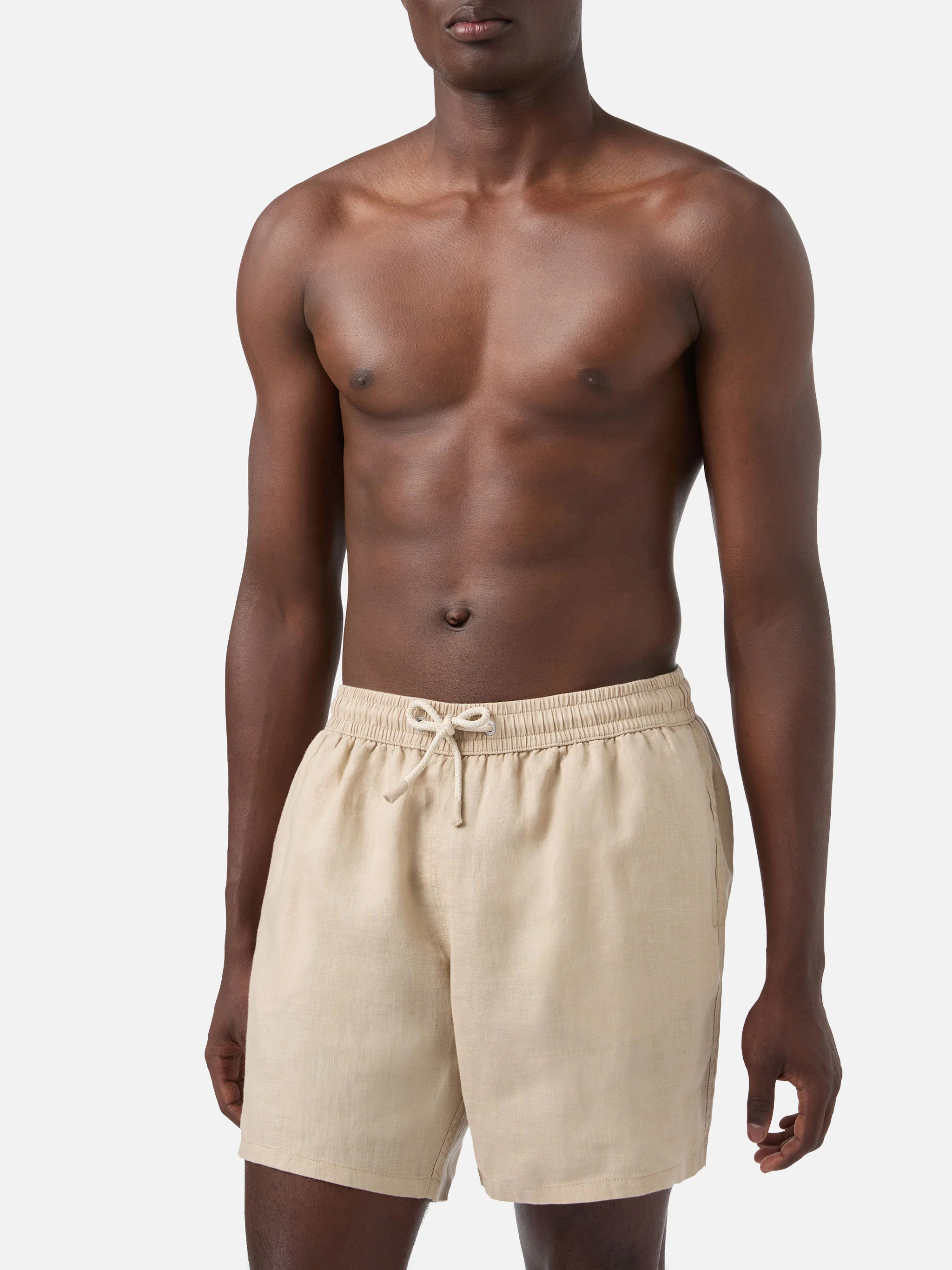 Gustavia beige plain-color linen swim shorts - Image 3