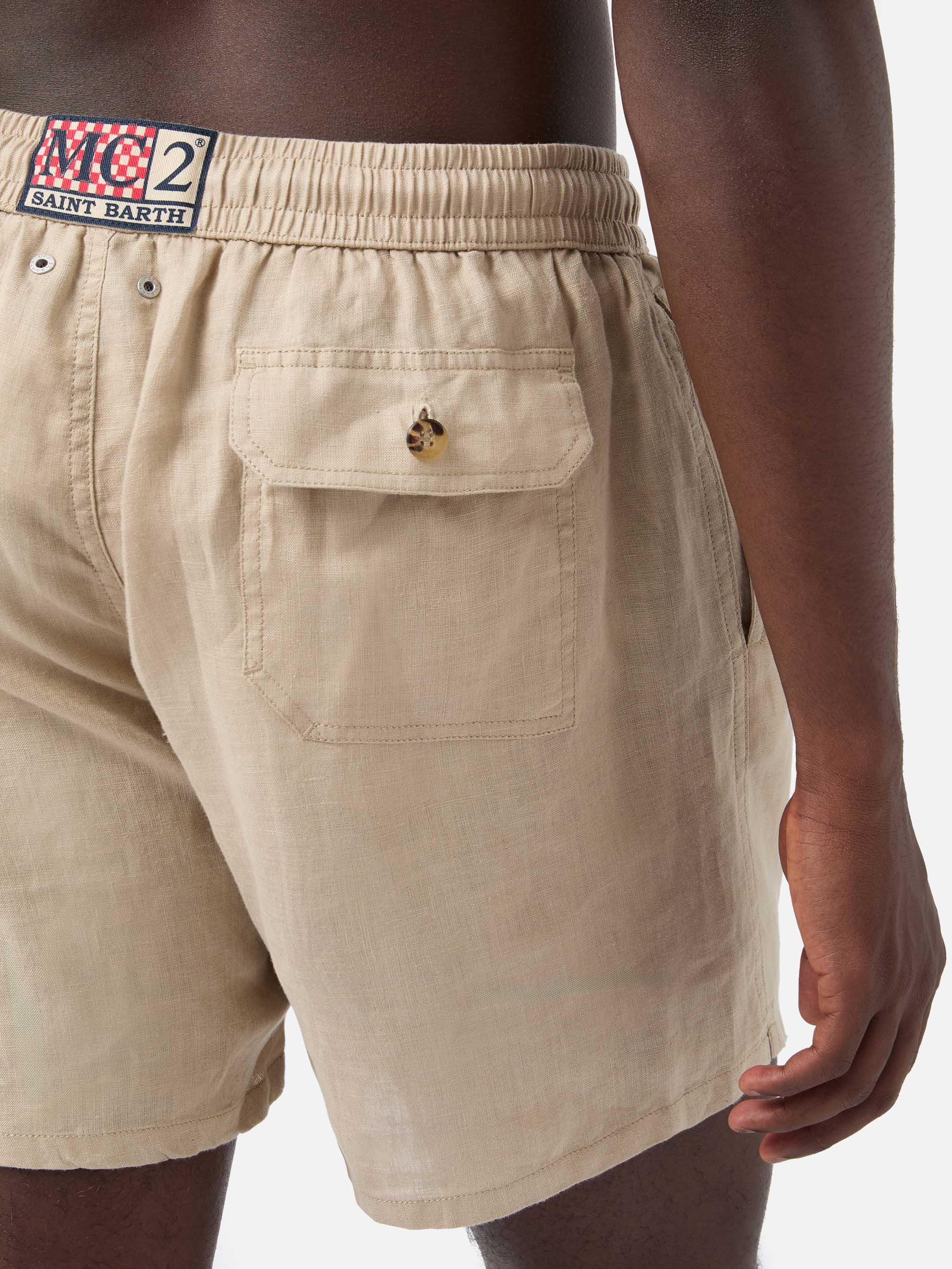 Gustavia beige plain-color linen swim shorts - Image 6