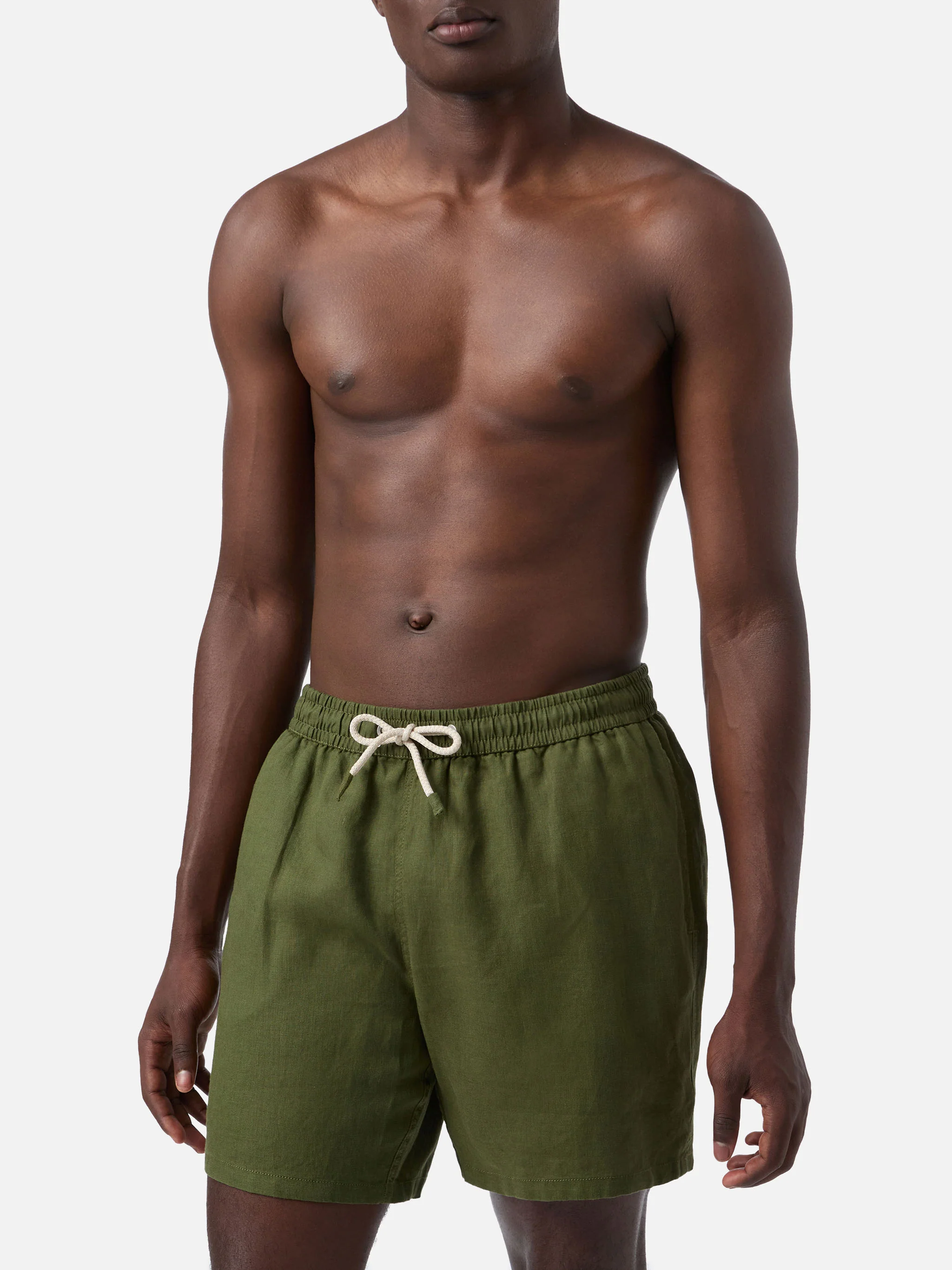 Gustavia military green plain-color linen swim shorts - Image 3