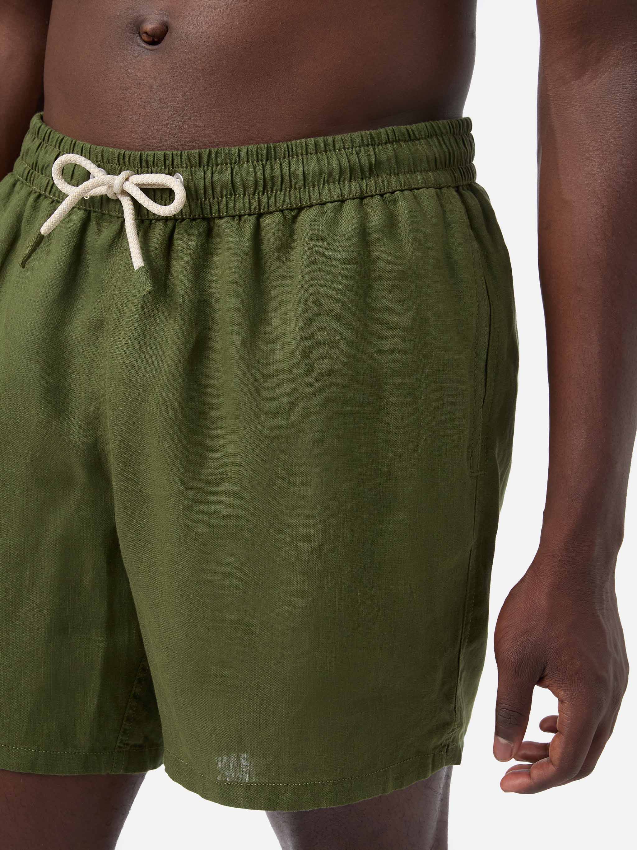 Gustavia military green plain-color linen swim shorts - Image 4