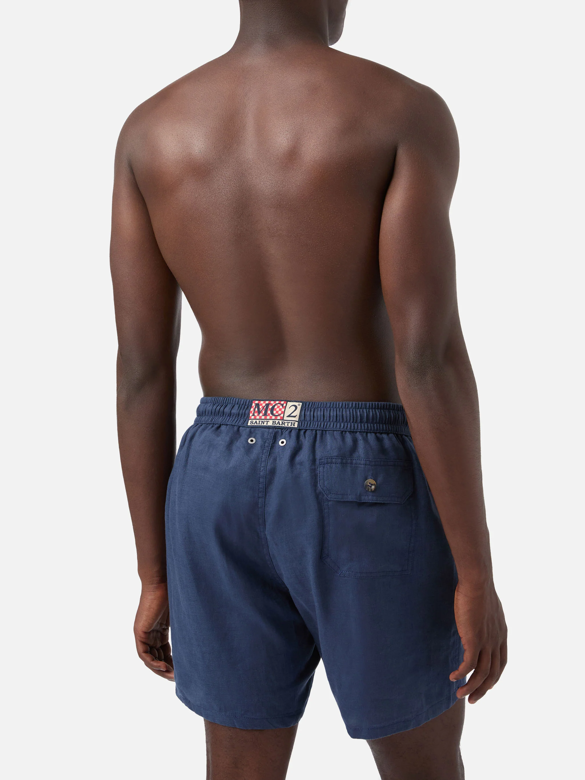 Gustavia blue plain-color linen swim shorts - Image 5