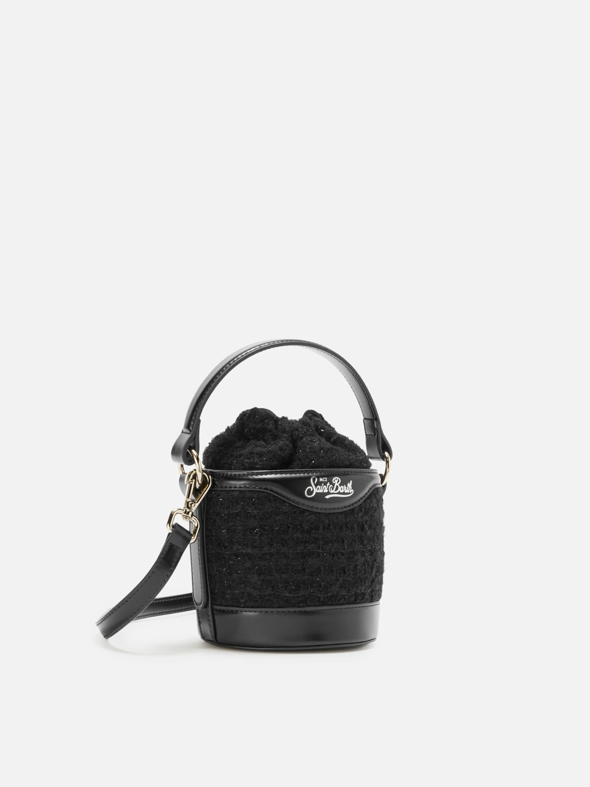 Mila Tweed Bucket Bag in black tweed wool blend - Image 3
